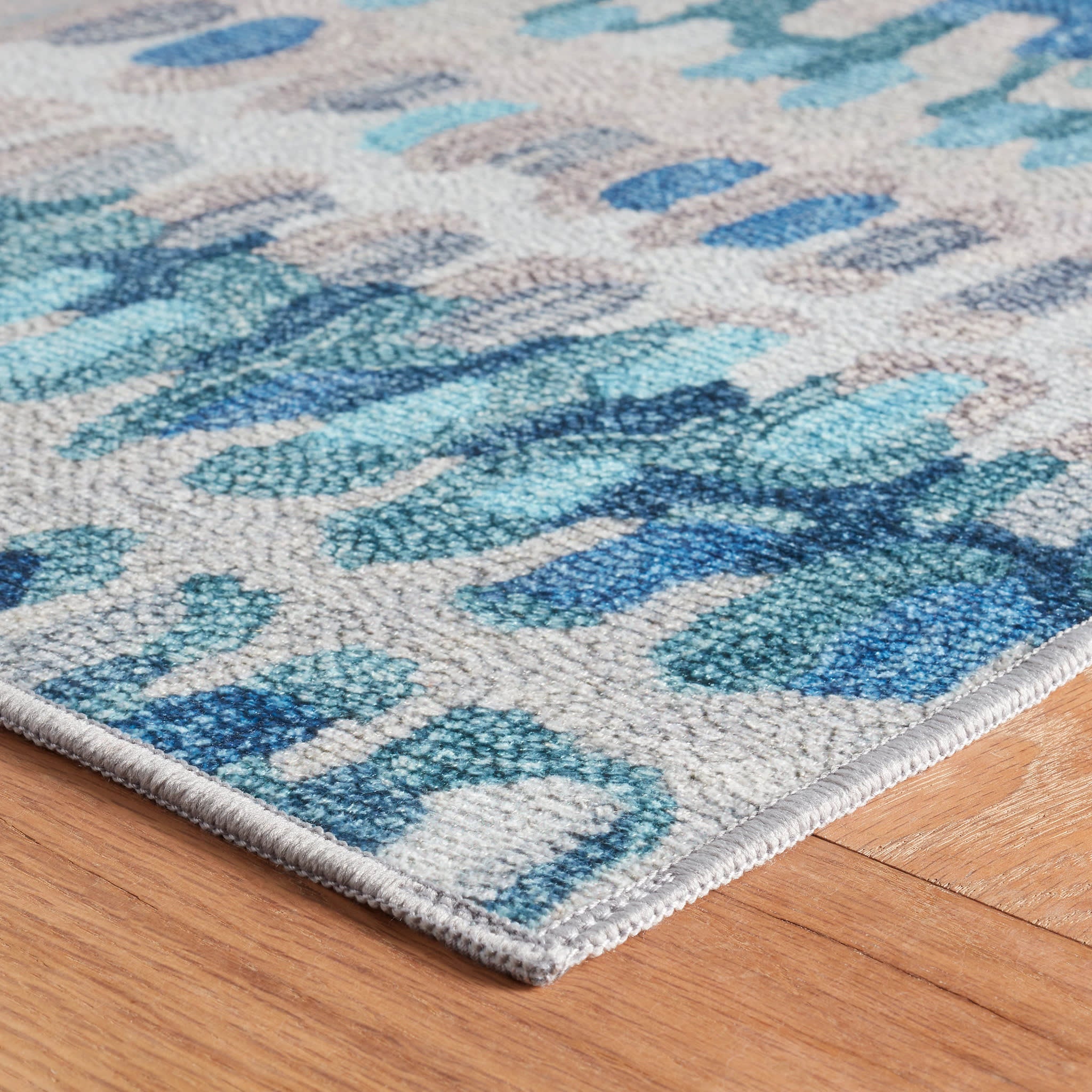 Paint Chip Blue Machine Washable Rug