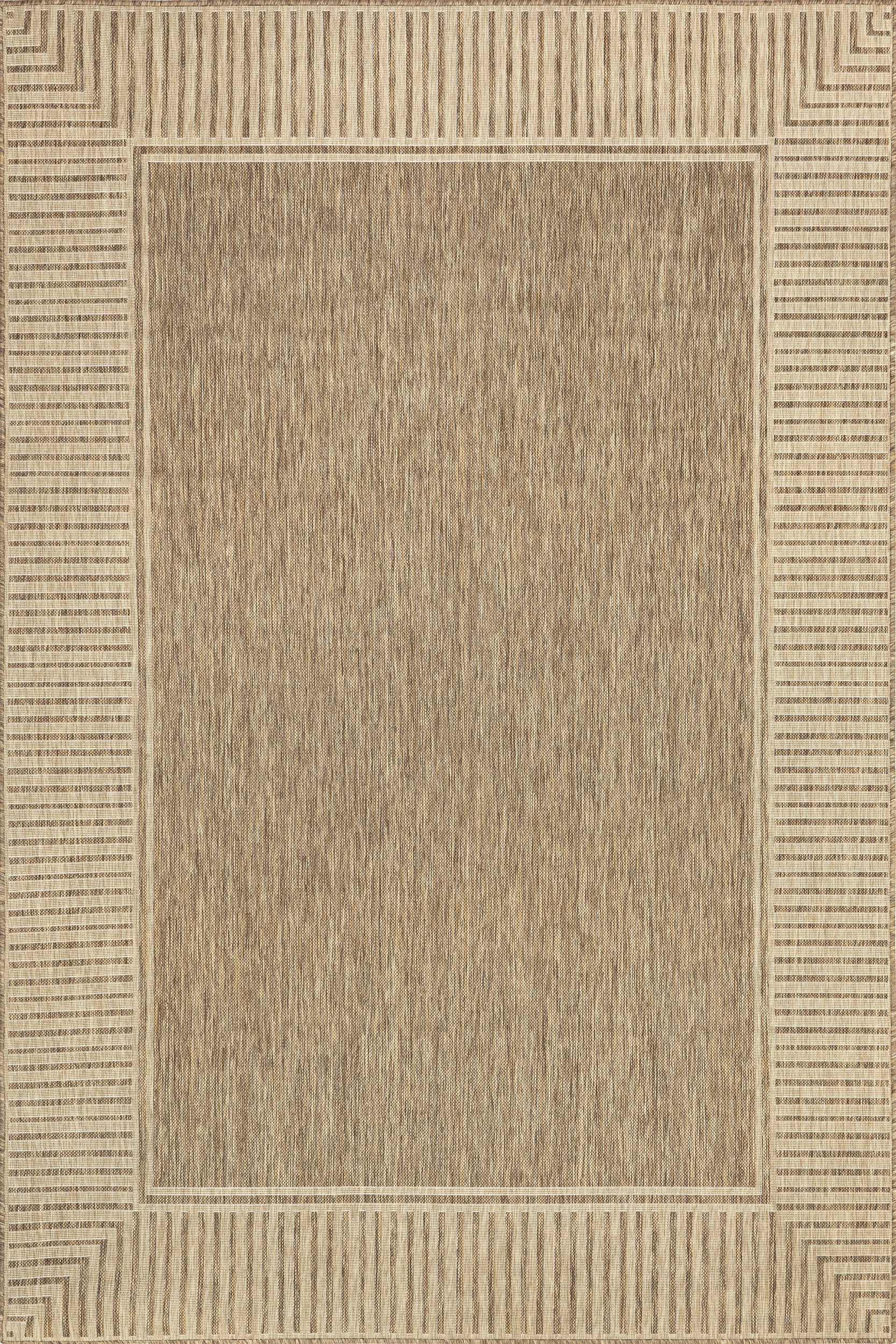 Striped Border Indoor/Outdoor Flatweave Rug | Light Brown