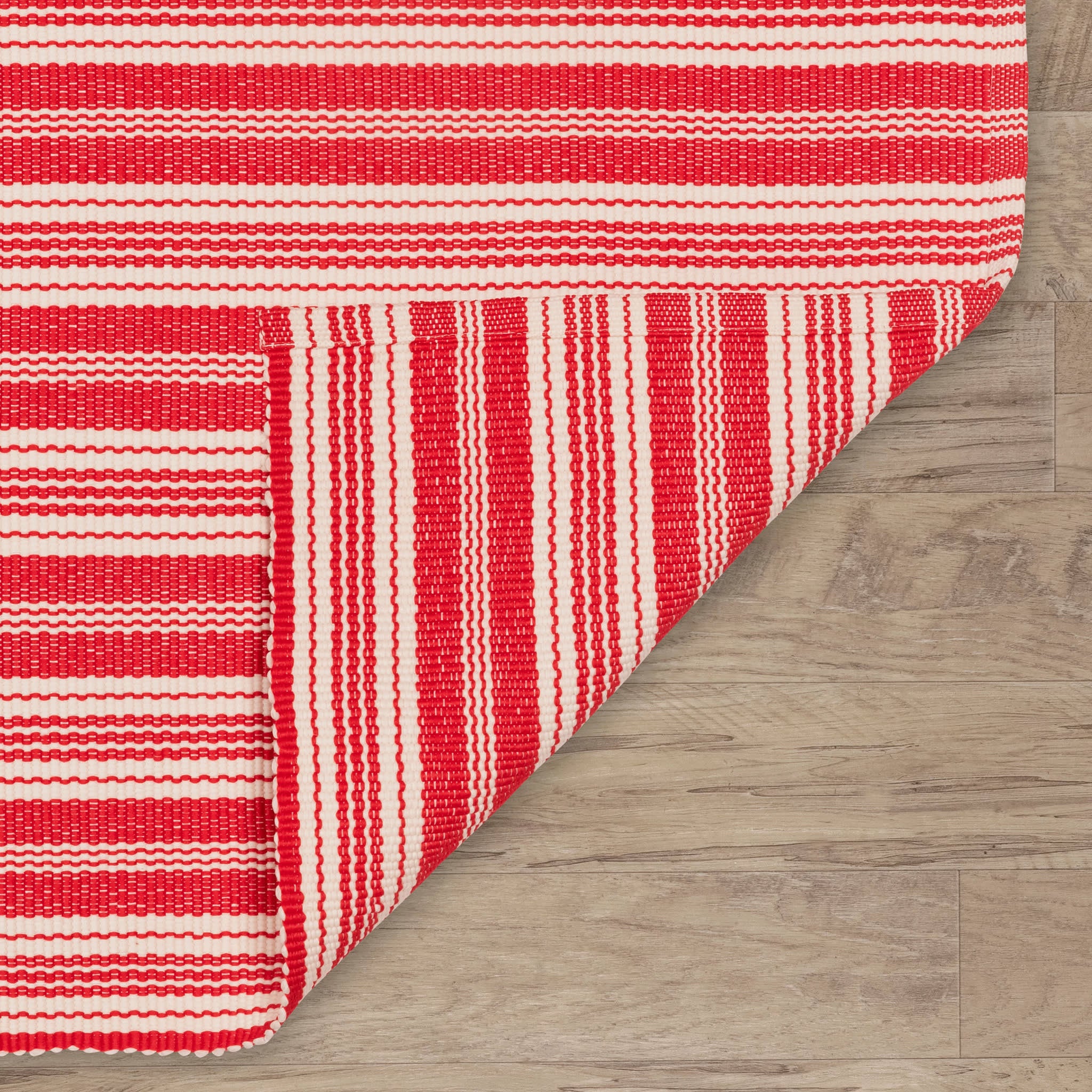 Ticking Stripe Red/Ivory Handwoven Indoor/Outdoor Rug