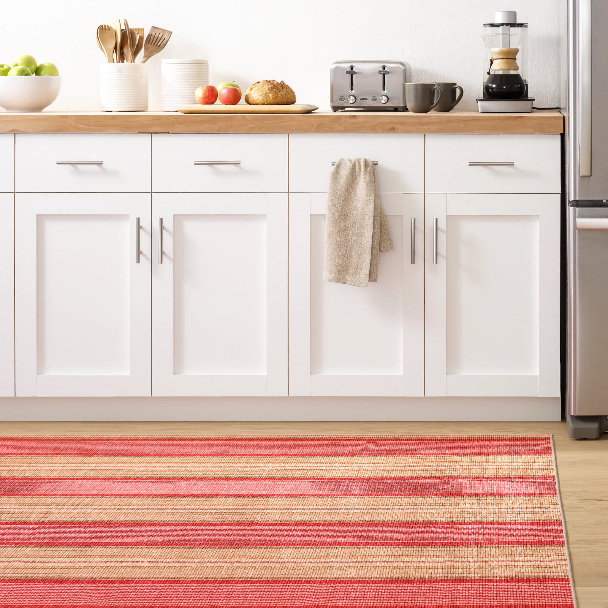 Framboise Ticking Multi Machine Washable Rug