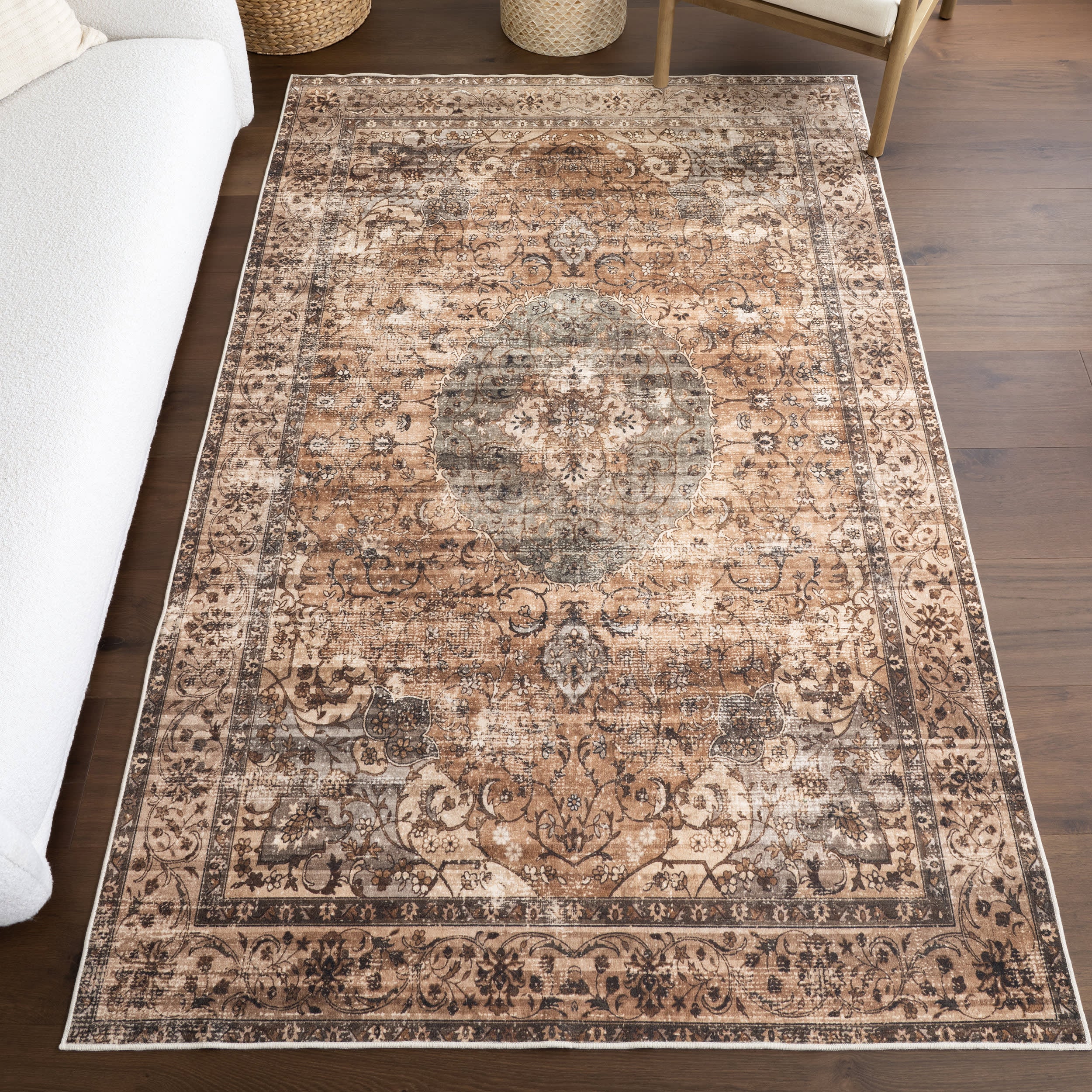 Rivka Medallion Spill Proof Washable Rug | Brown