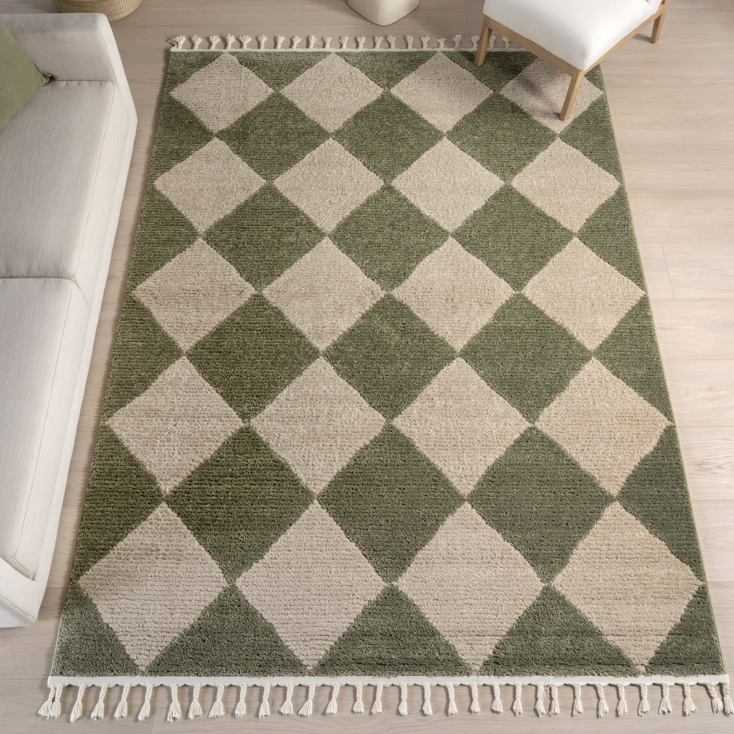 Aylin Diamond Tasseled Rug | Green