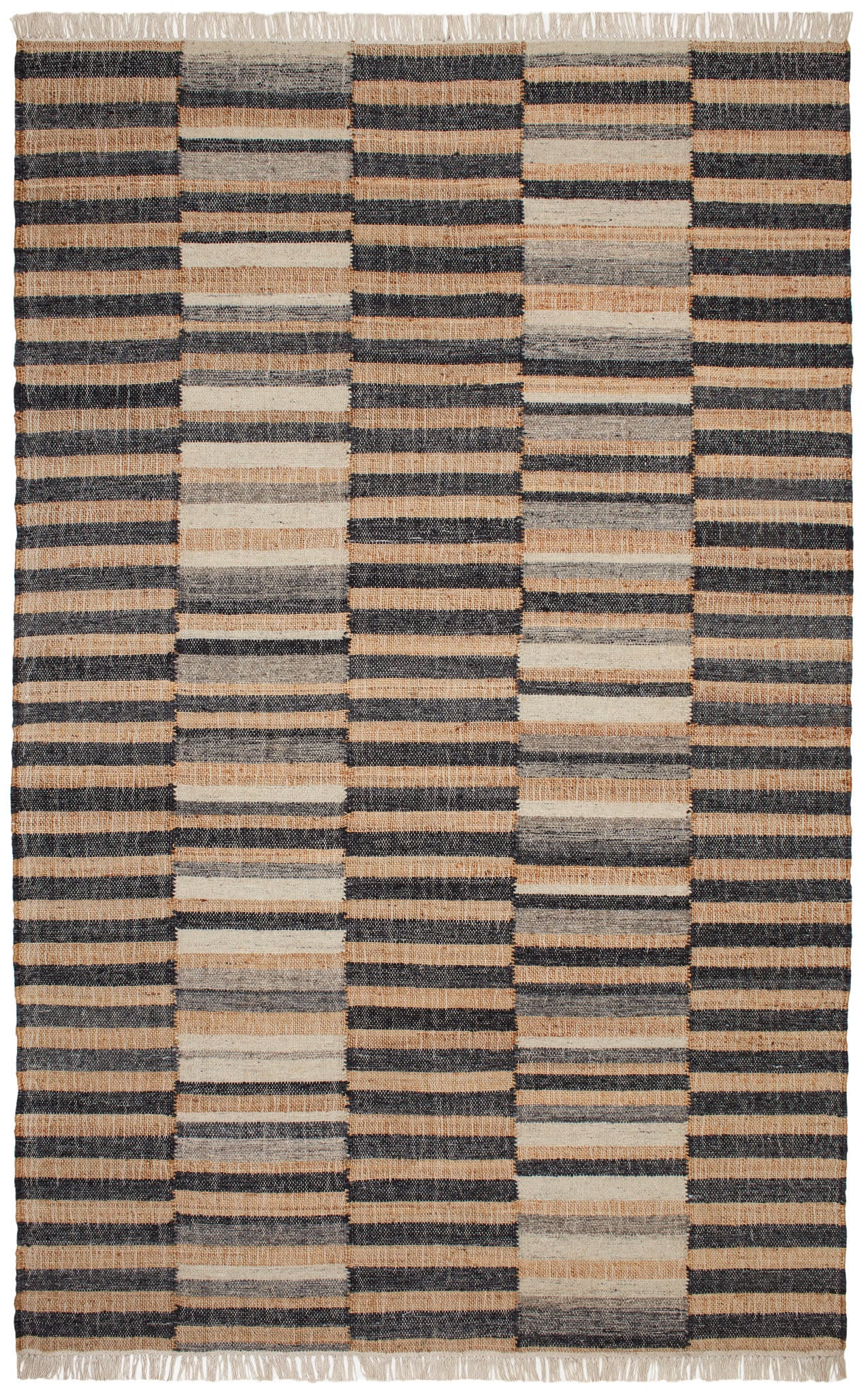 Ravel Stripe Black Handwoven Wool Rug