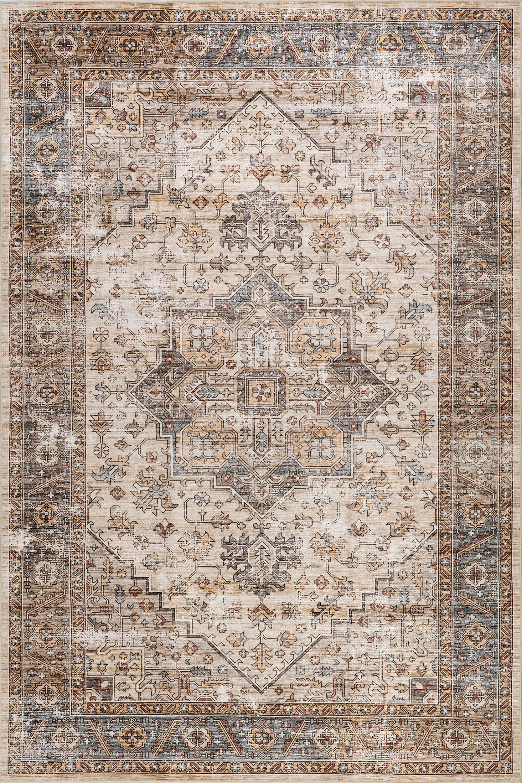 Azaria Medallion Spill Proof Washable Rug | Ivory