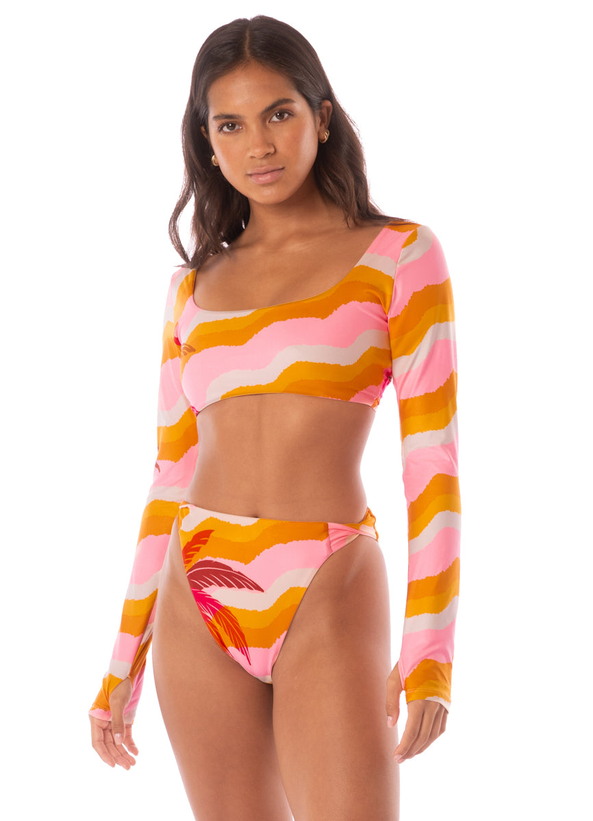 Maaji Paradiso Waves Bestie Long Sleeve Crop Top Bikini Top