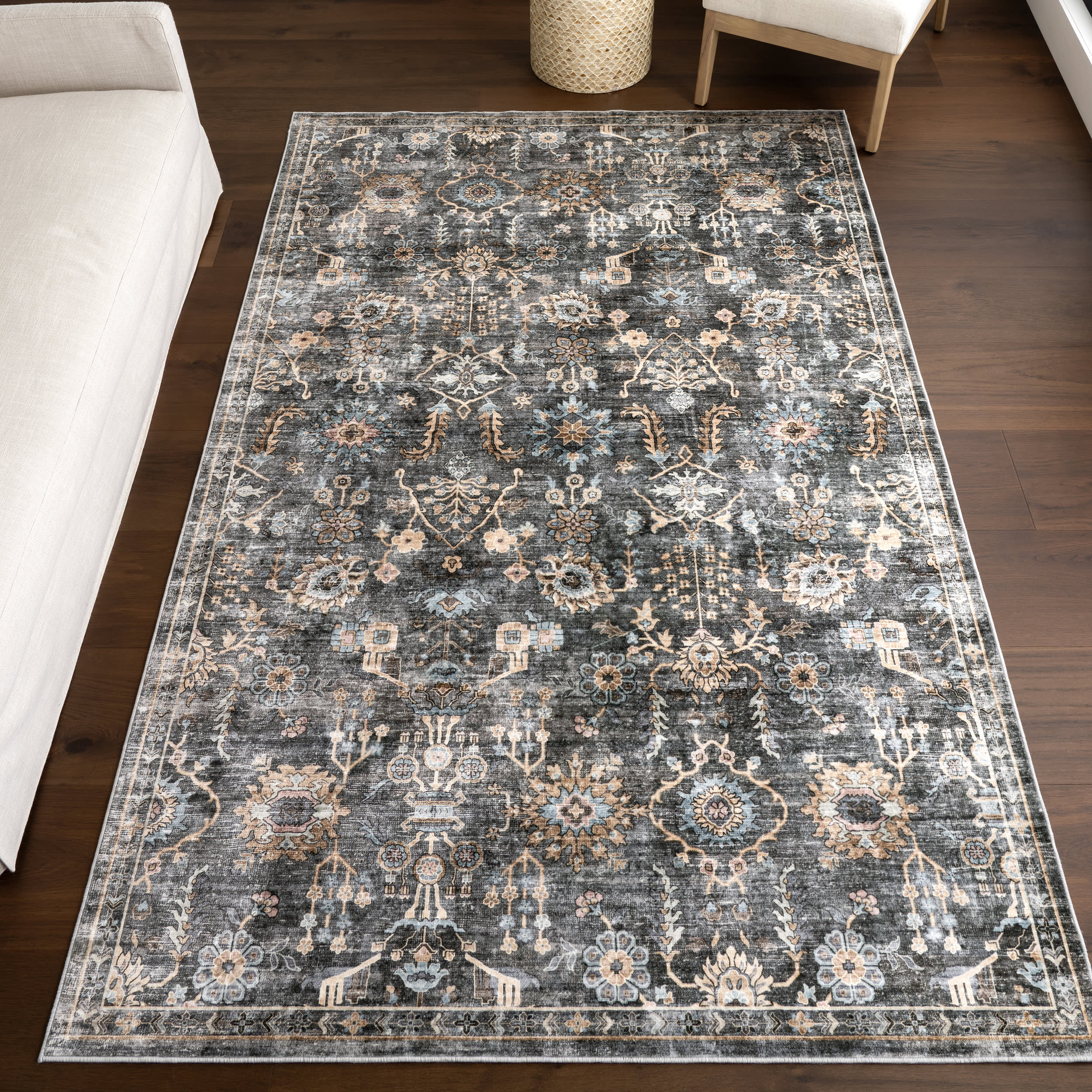 Jaylah Medallion Washable Rug | Charcoal