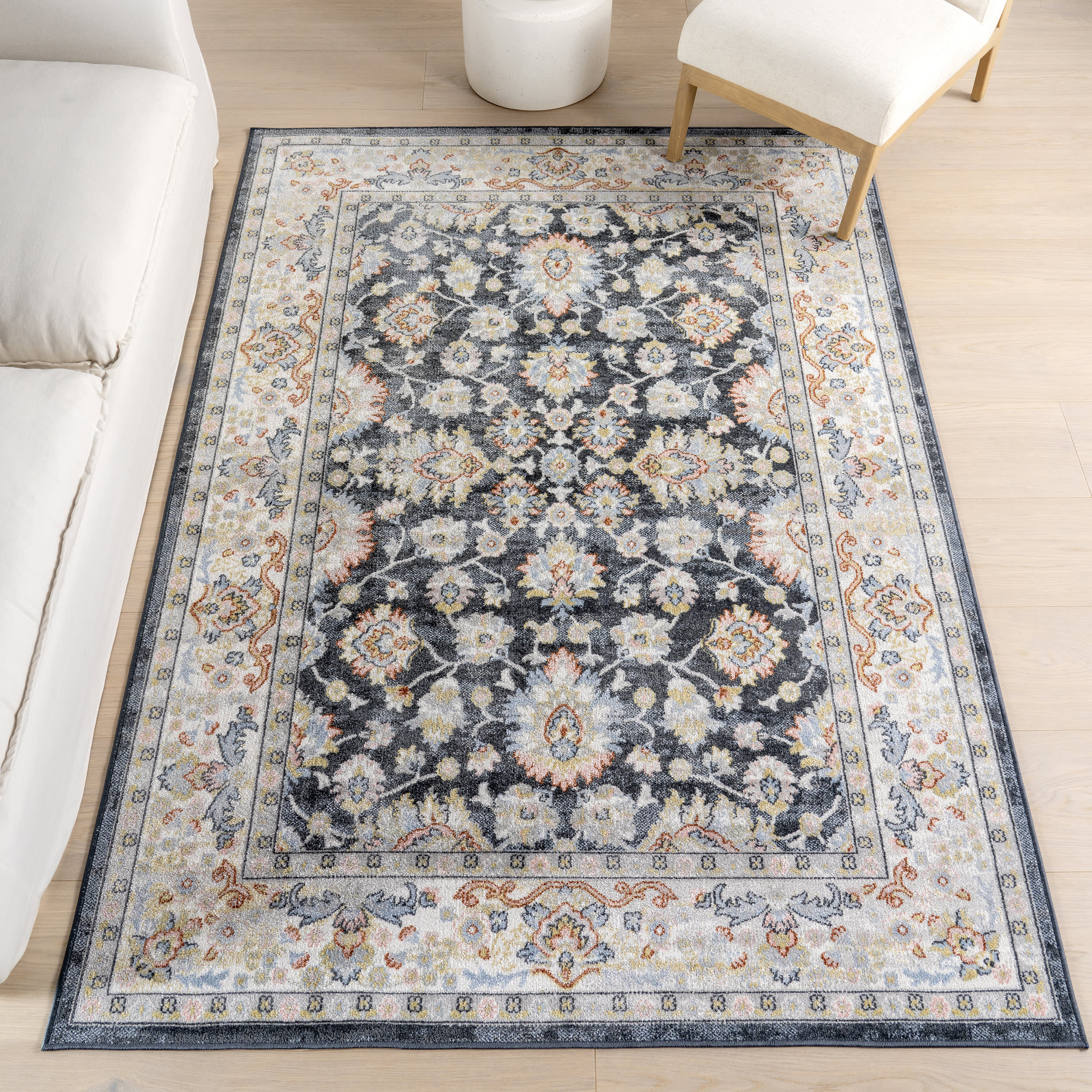 Myla Floral Medallion Washable Rug | Blue