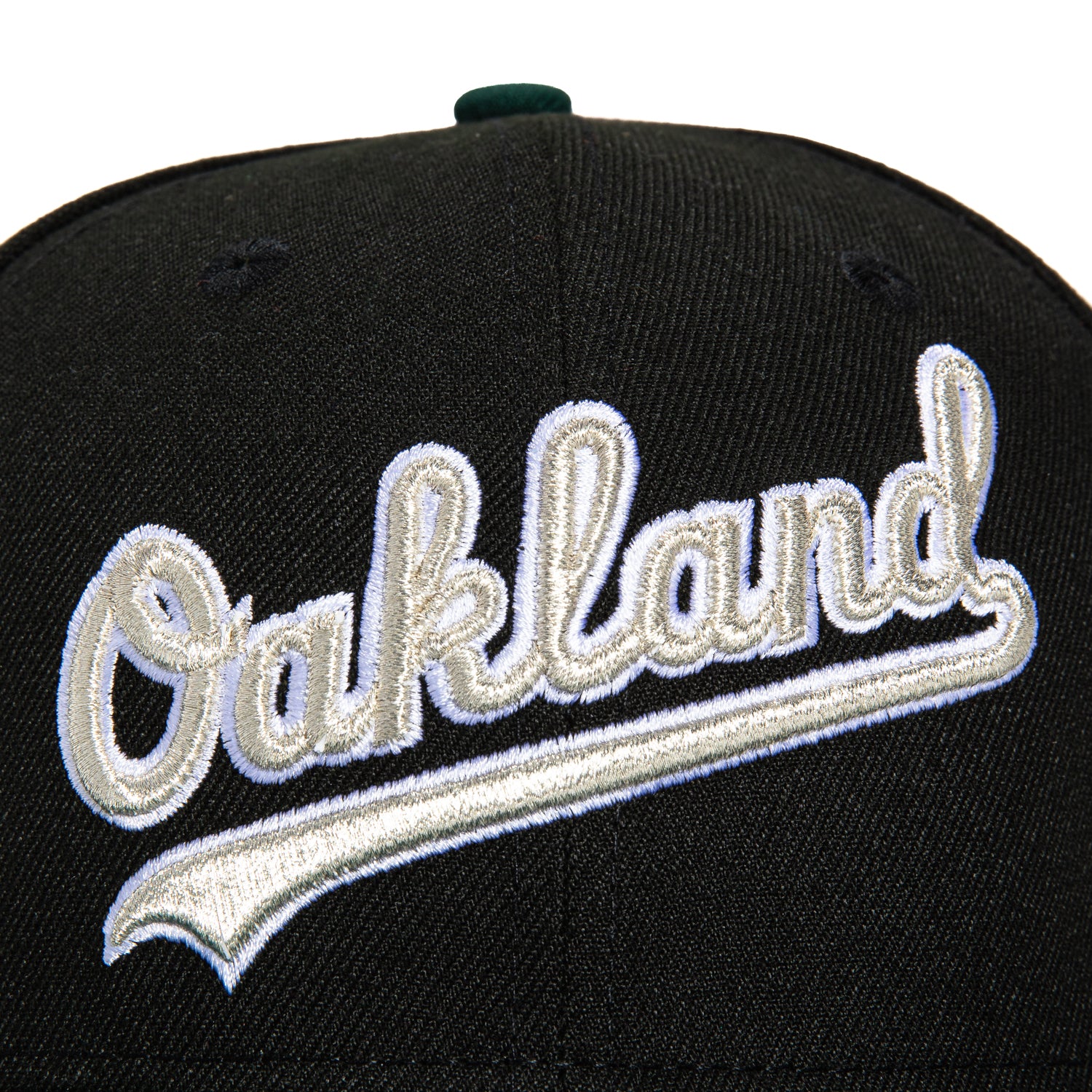 New Era 59Fifty Oakland Athletics 100th Anniversary Stadium Patch Script Hat - Black, Green, Metallic Silver