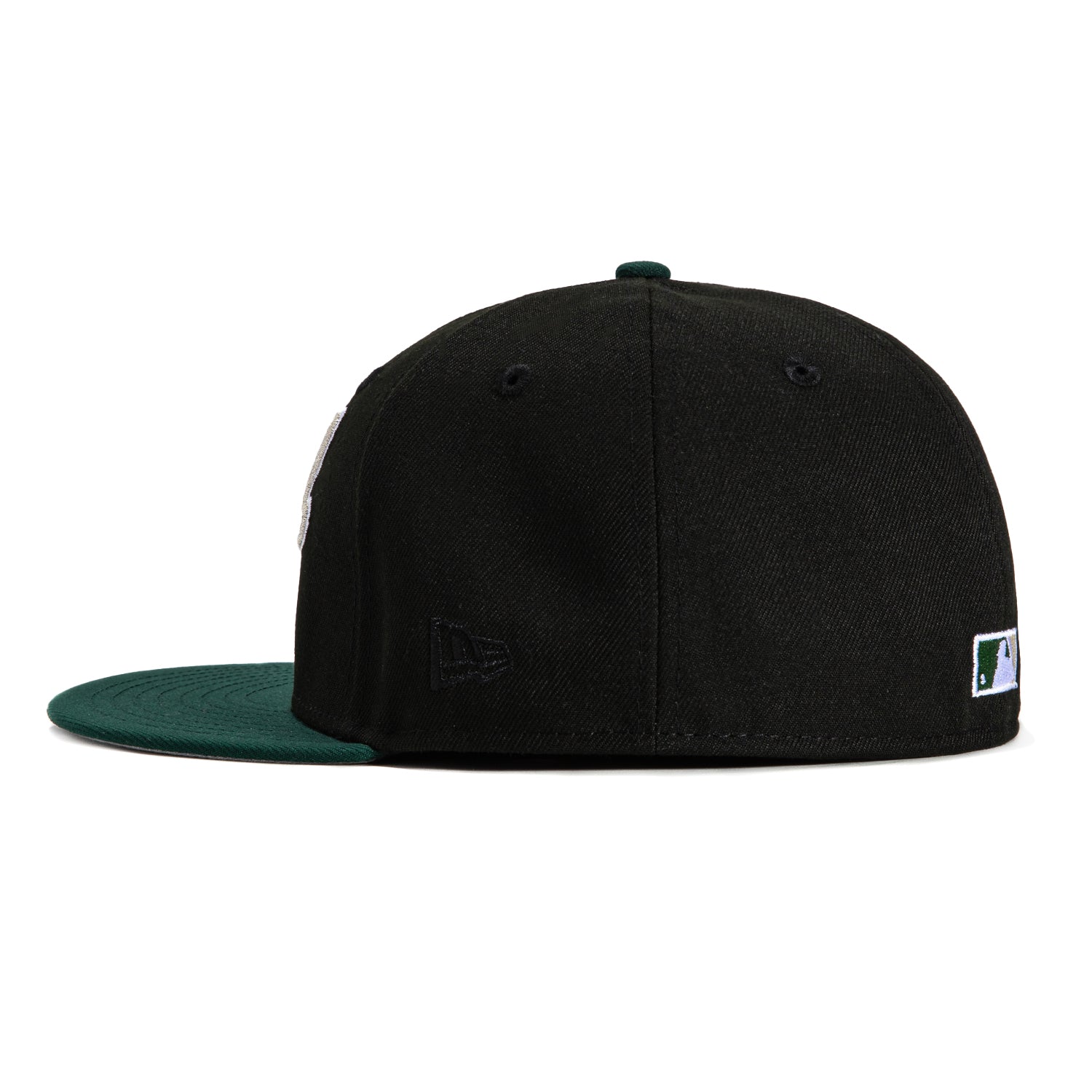 New Era 59Fifty Oakland Athletics 100th Anniversary Stadium Patch Script Hat - Black, Green, Metallic Silver