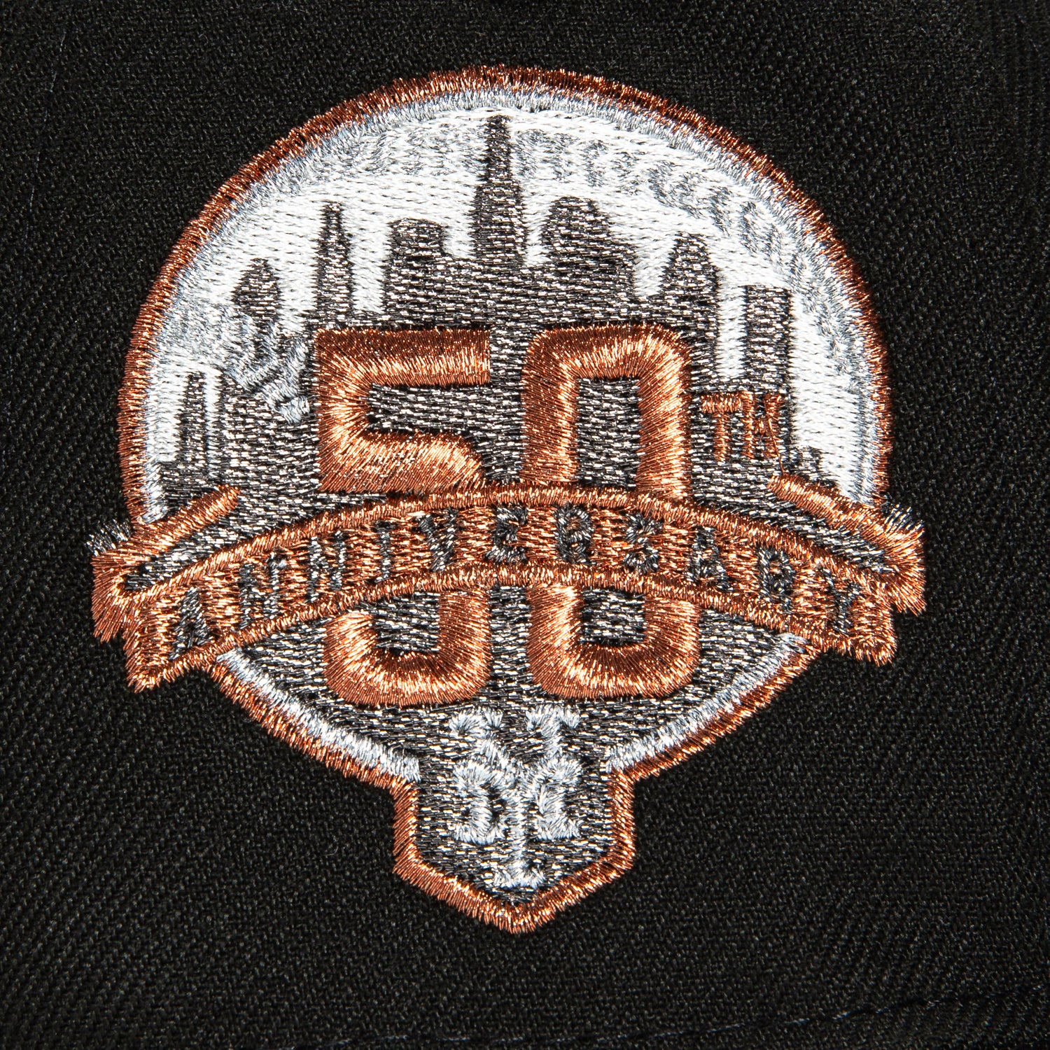 New Era 59Fifty New York Mets 50th Anniversary Patch Script Hat - Black, Ivory, Metallic Copper