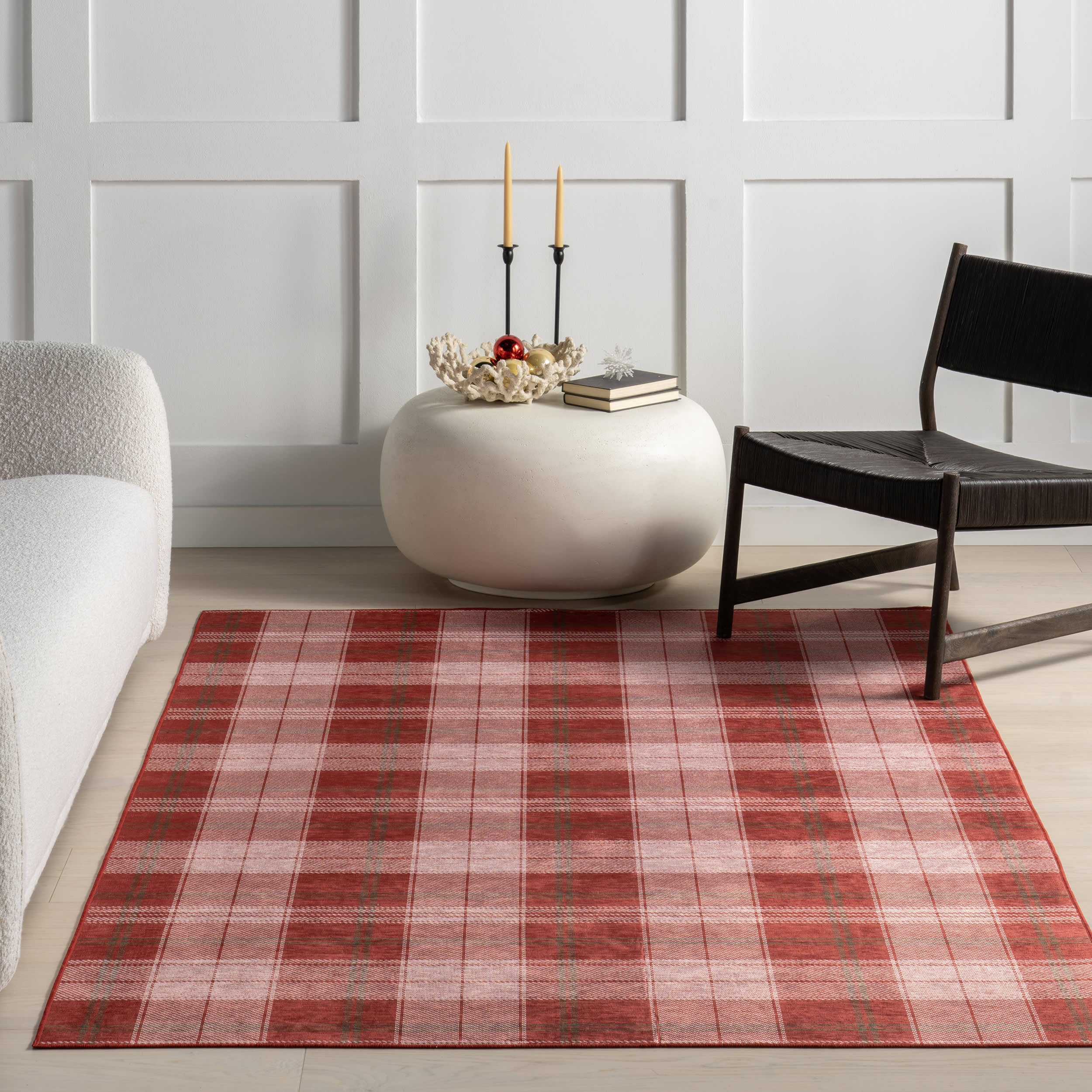 Tytiana Plaid Spill Proof Washable Rug | Red