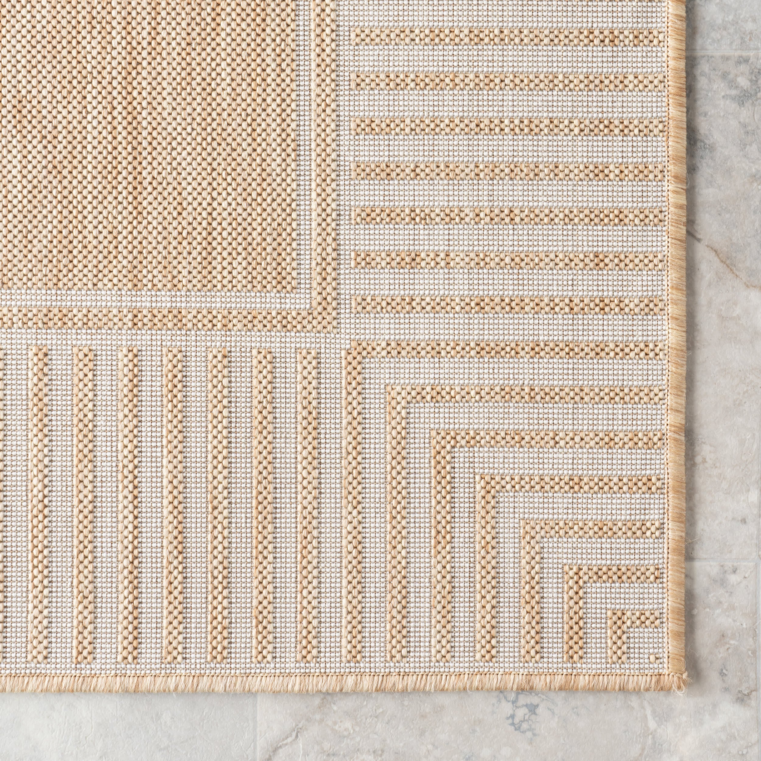 Striped Border Indoor/Outdoor Flatweave Rug | Tan