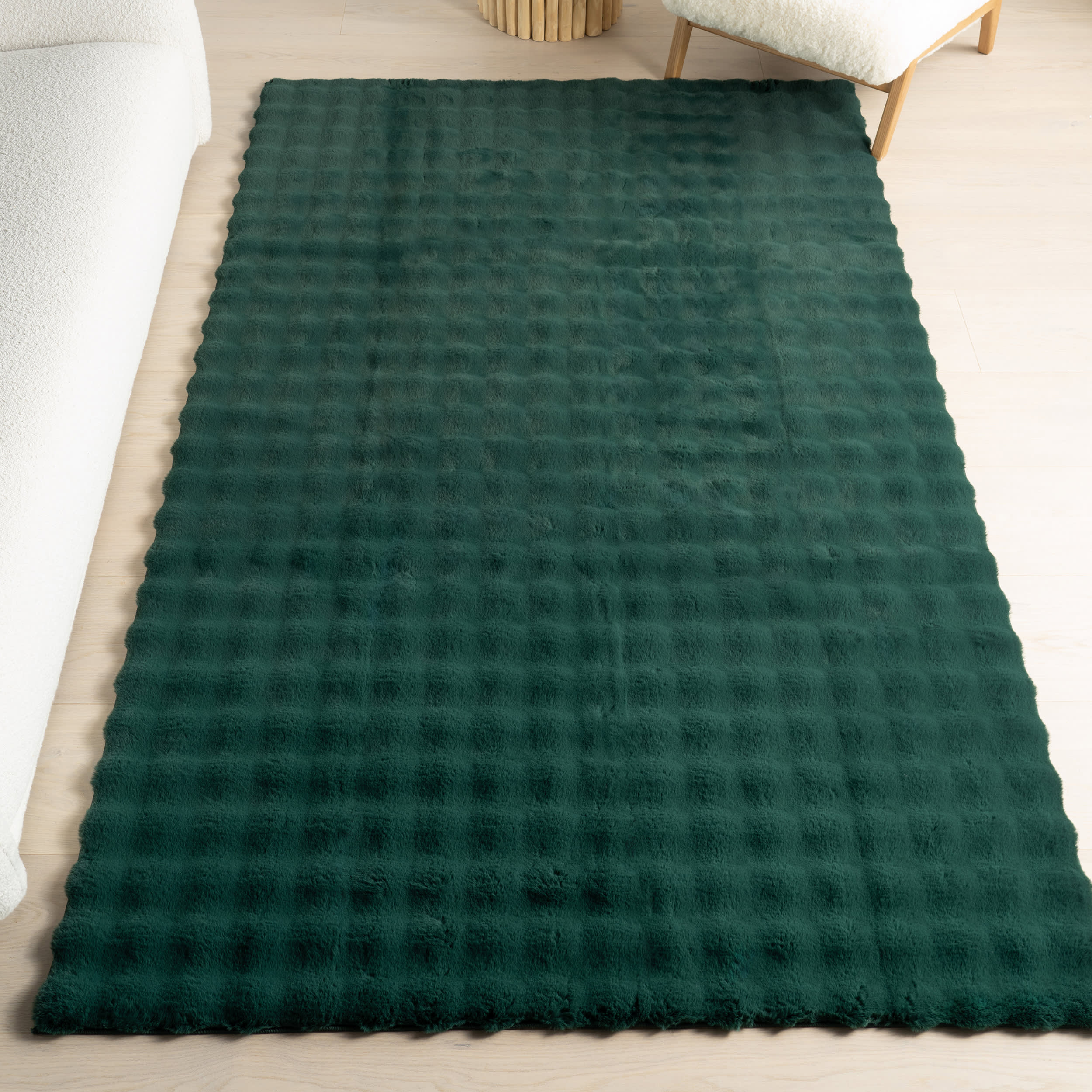 Ivana Checkered Plush Cloud Washable Rug | Hunter Green