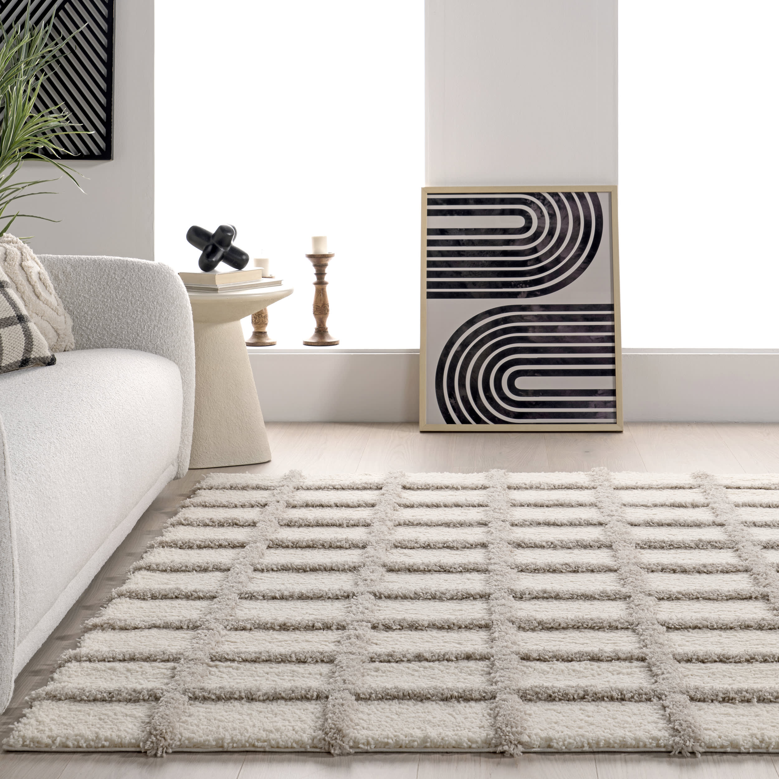 Maverick Checkered Texture Rug | Beige