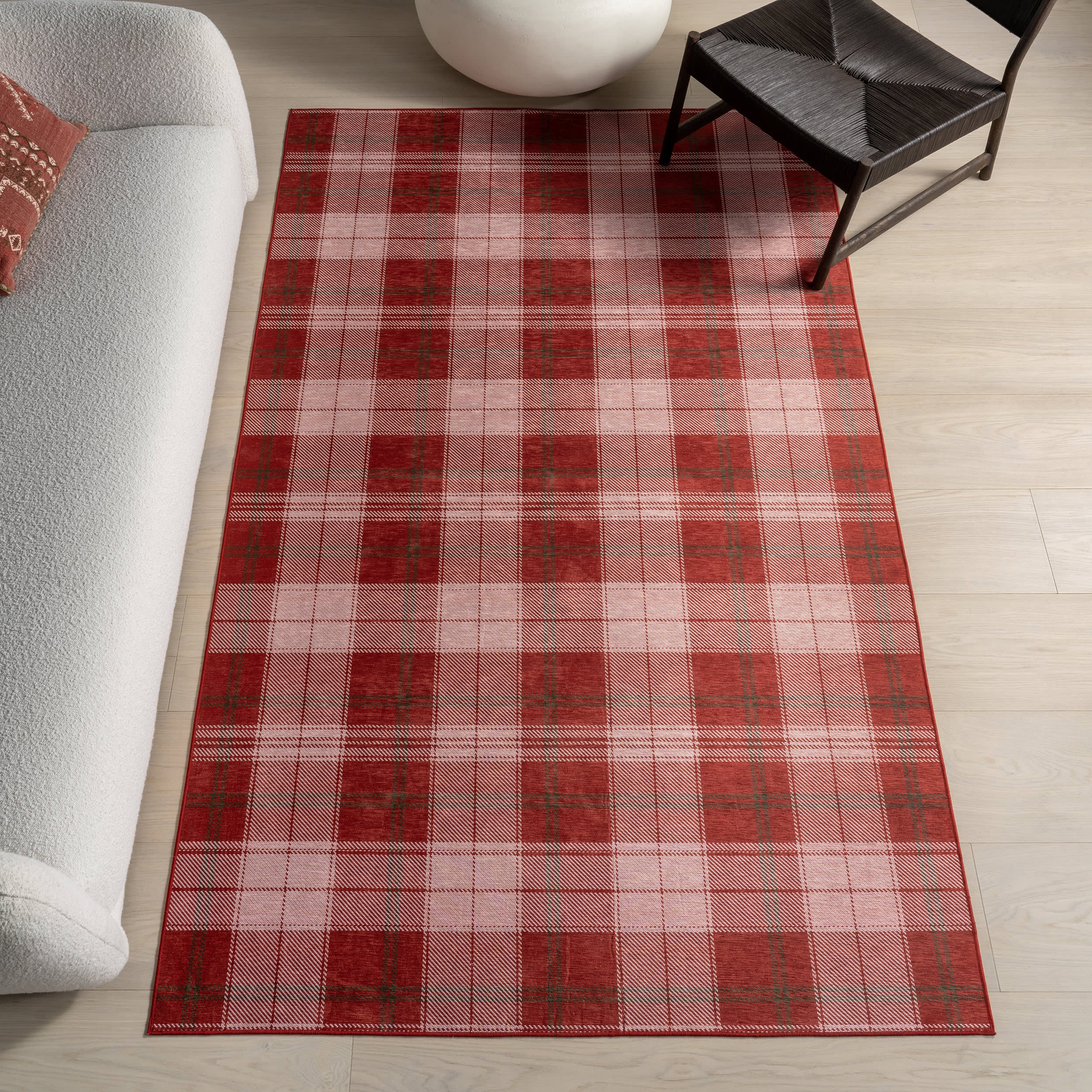 Tytiana Plaid Spill Proof Washable Rug | Red