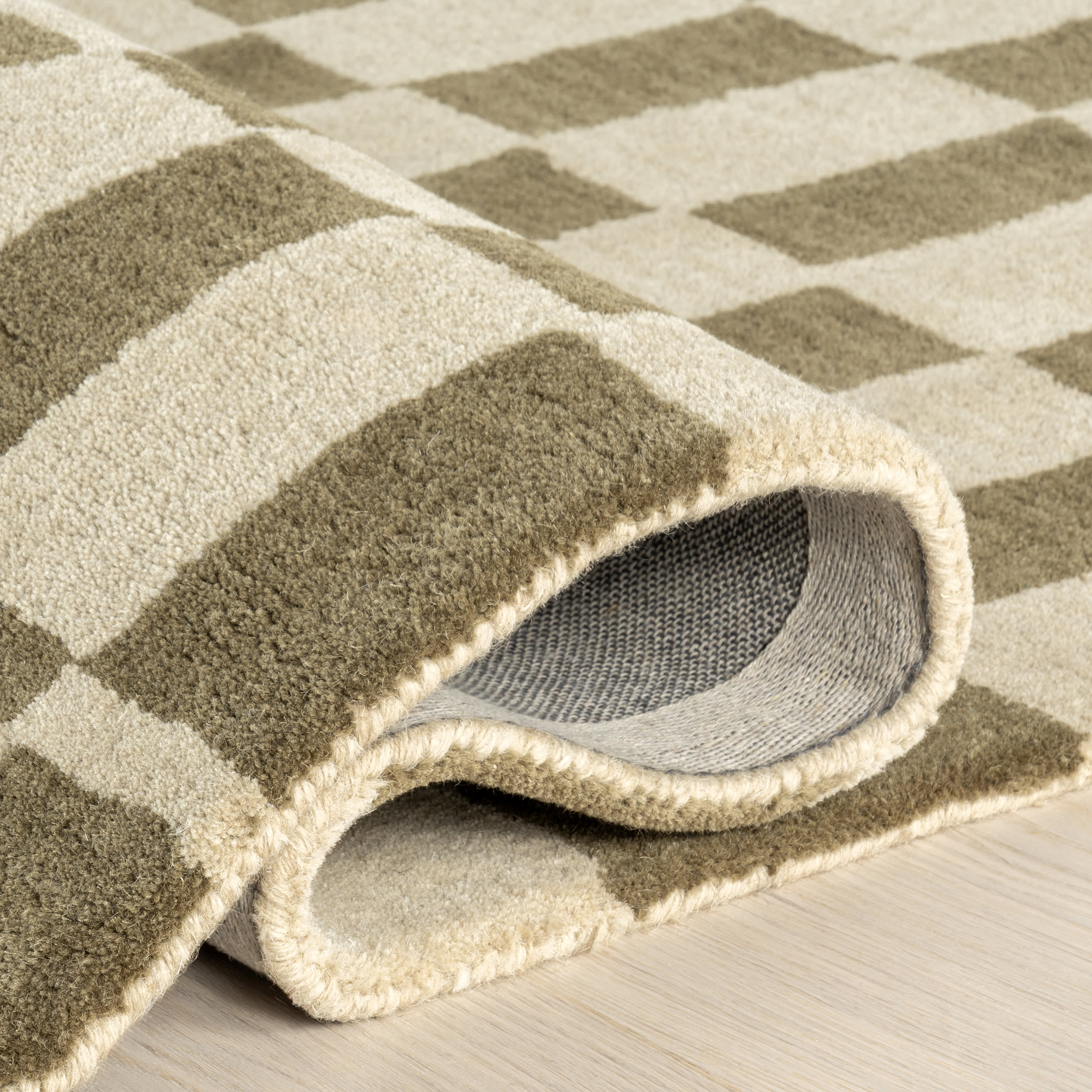 Kai Checkerboard Wool Rug | Olive