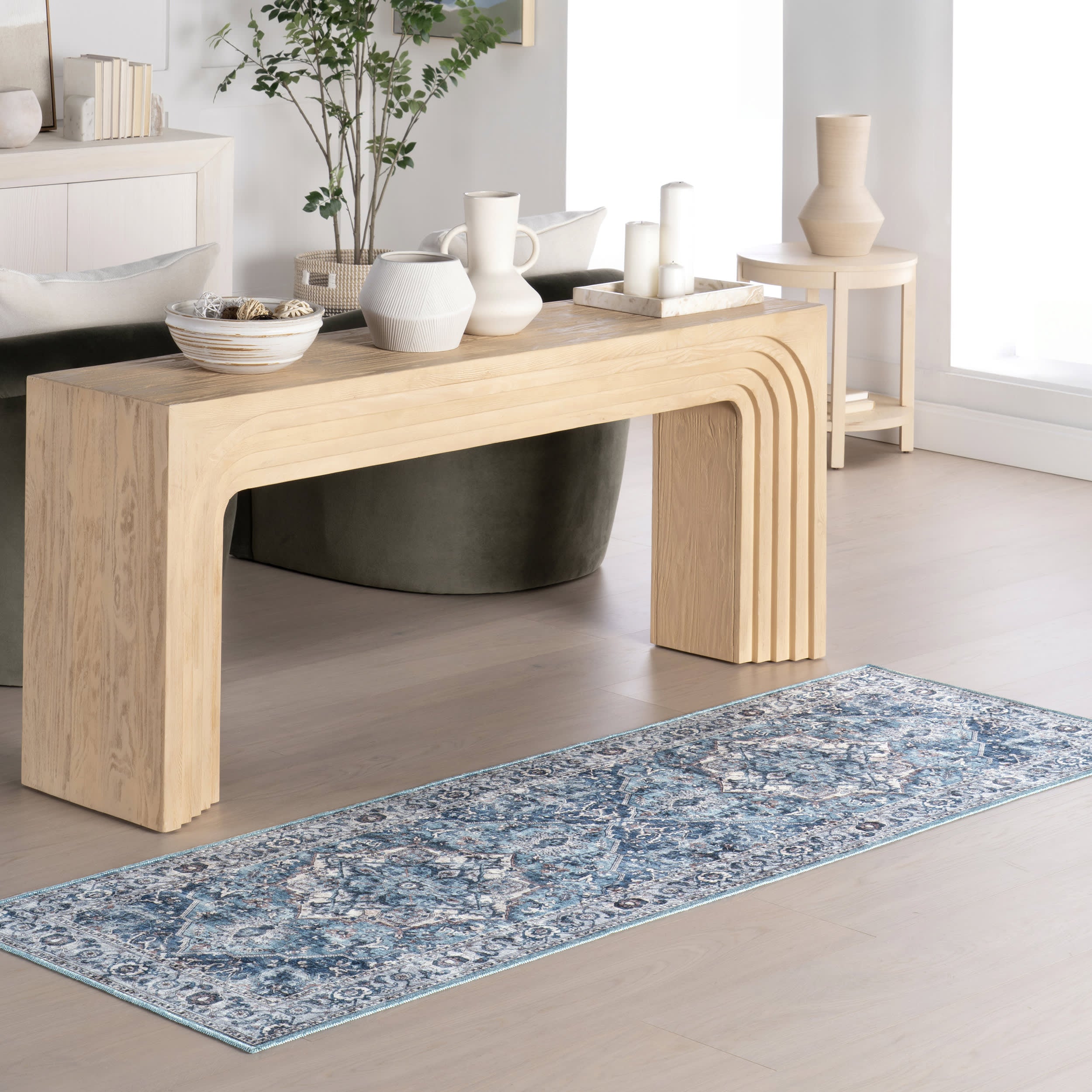 Ailish Botanical Washable Rug | Blue