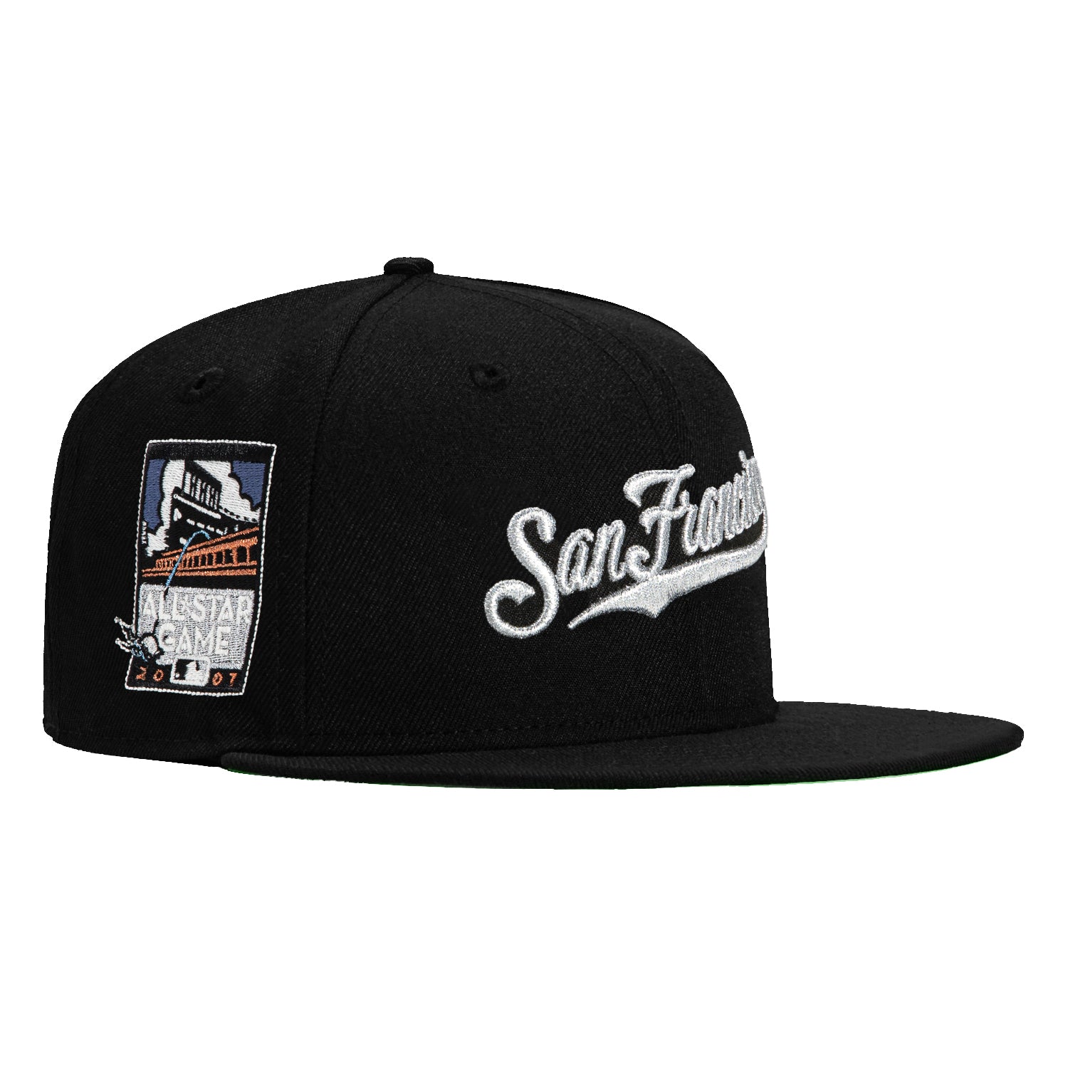 New Era 59Fifty San Francisco Giants 2007 All Star Game Patch Script Hat - Black, Metallic Silver