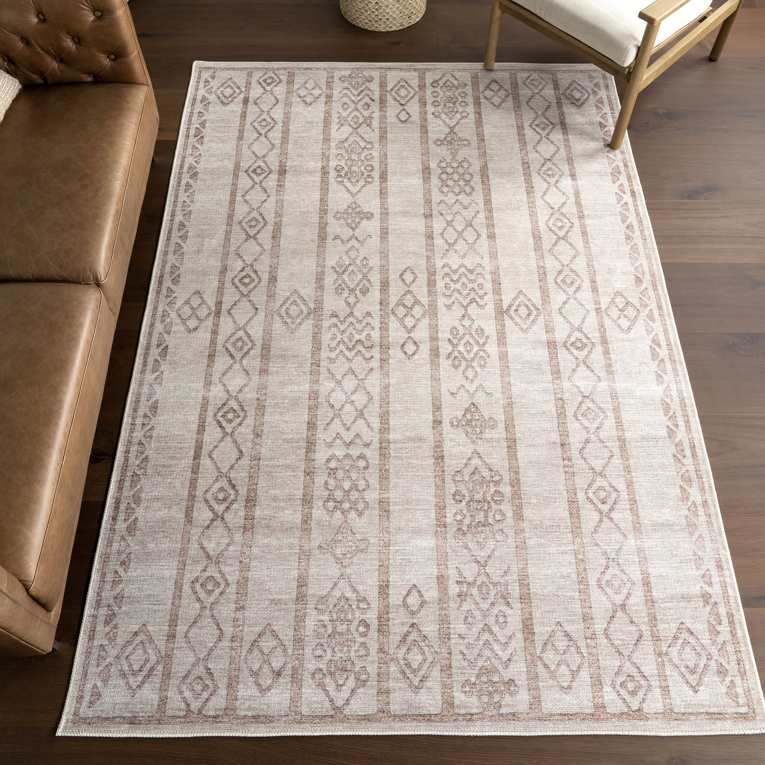 Justice Trellis Washable Rug | Taupe