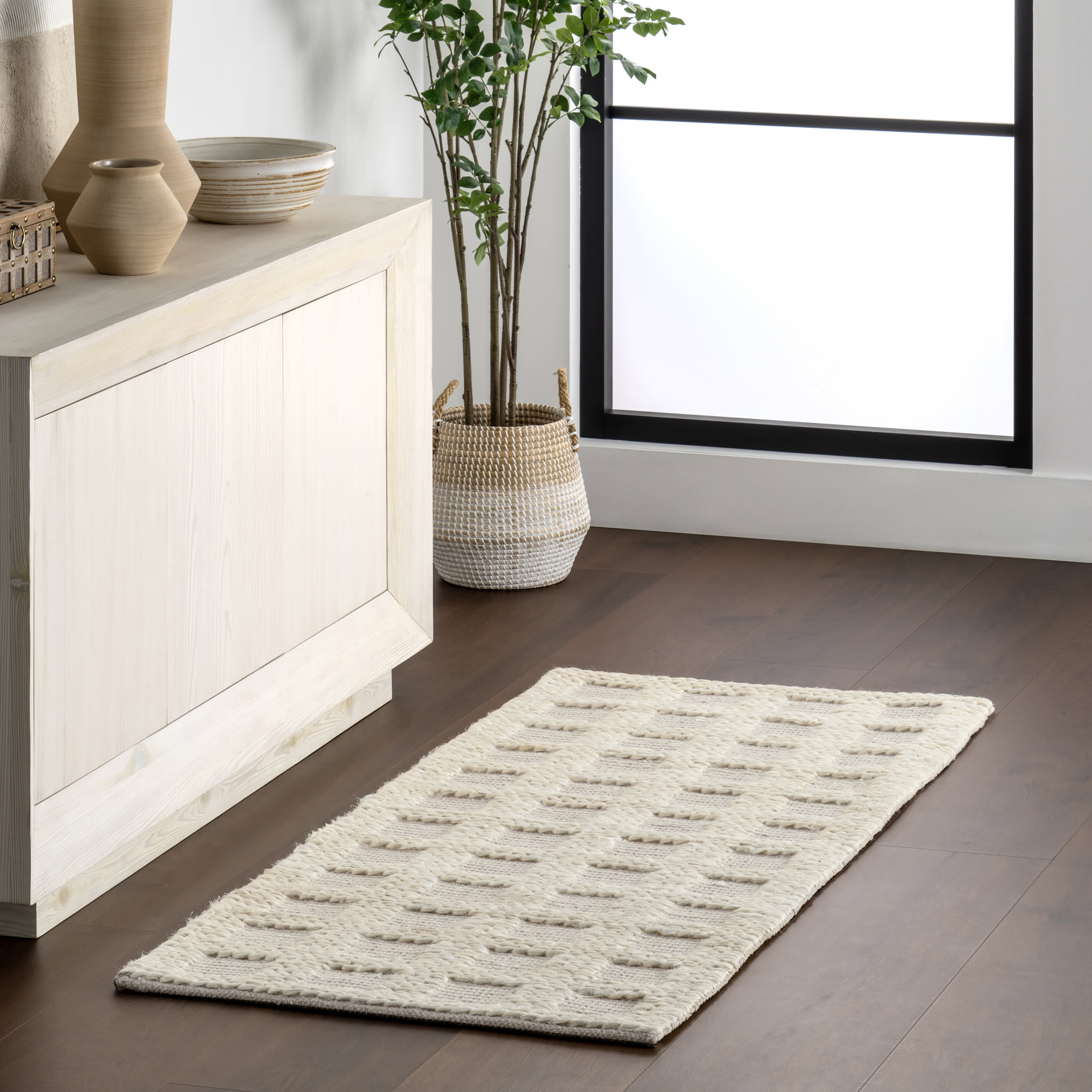 Lennon Checkered Hand Braided Jute Rug | Ivory