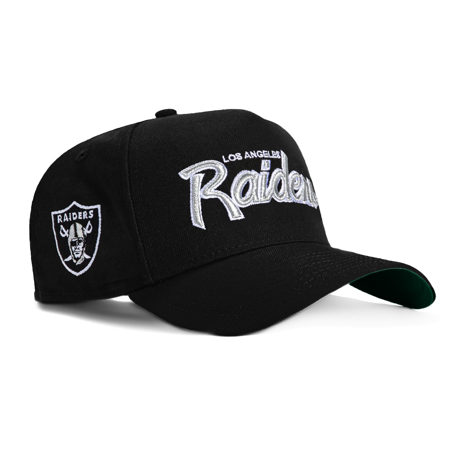 New Era 9Forty A-Frame Las Angeles Raiders Logo Patch Snapback Script Hat - Black