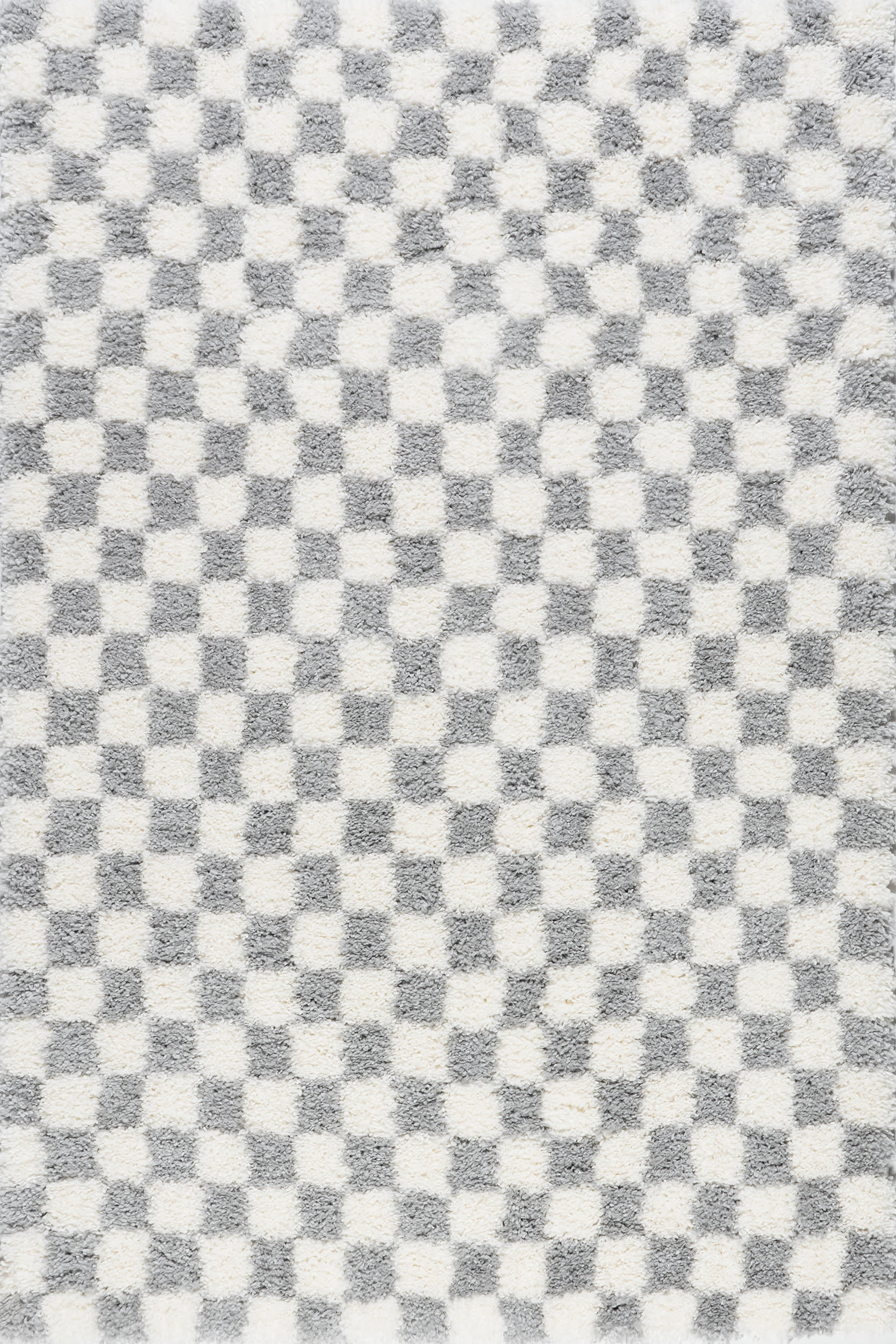 Bettie Retro Checkered Shag Rug | Light Grey