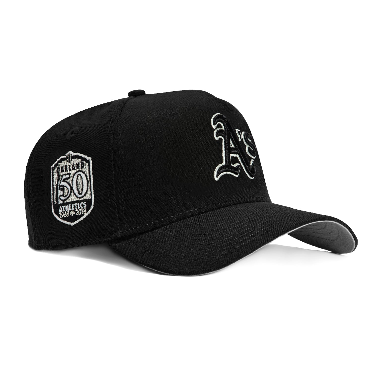 New Era 9Forty A-Frame Oakland Athletics 50th Anniversary Patch Snapback Hat - Black, White