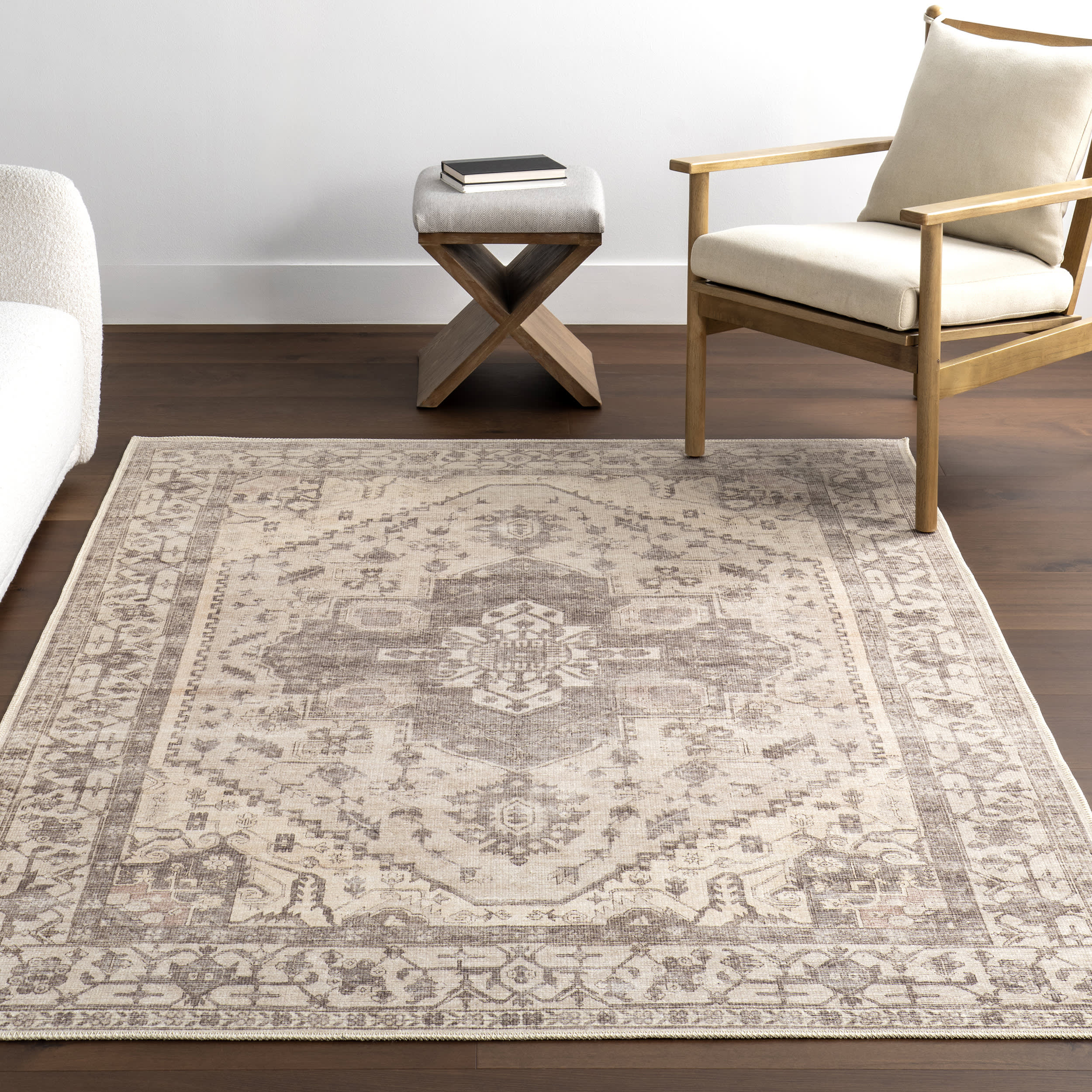 Scarlette Medallion Washable Rug | Taupe