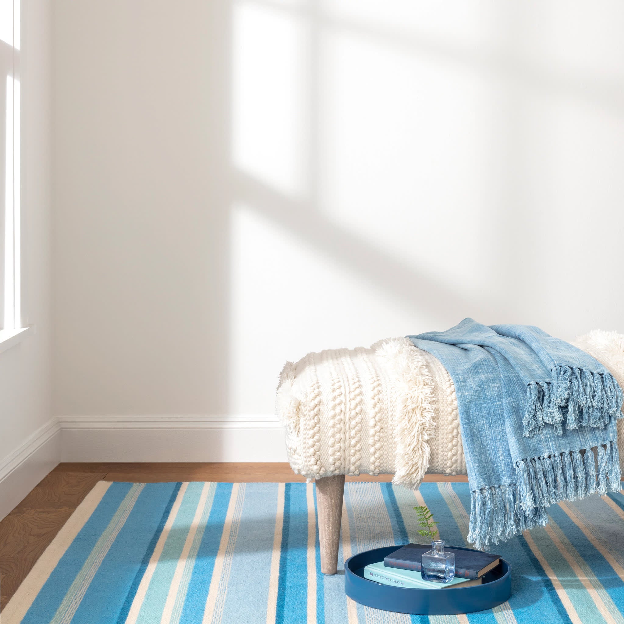 Seed Stitch Stripe Blue Handwoven Indoor/Outdoor Rug