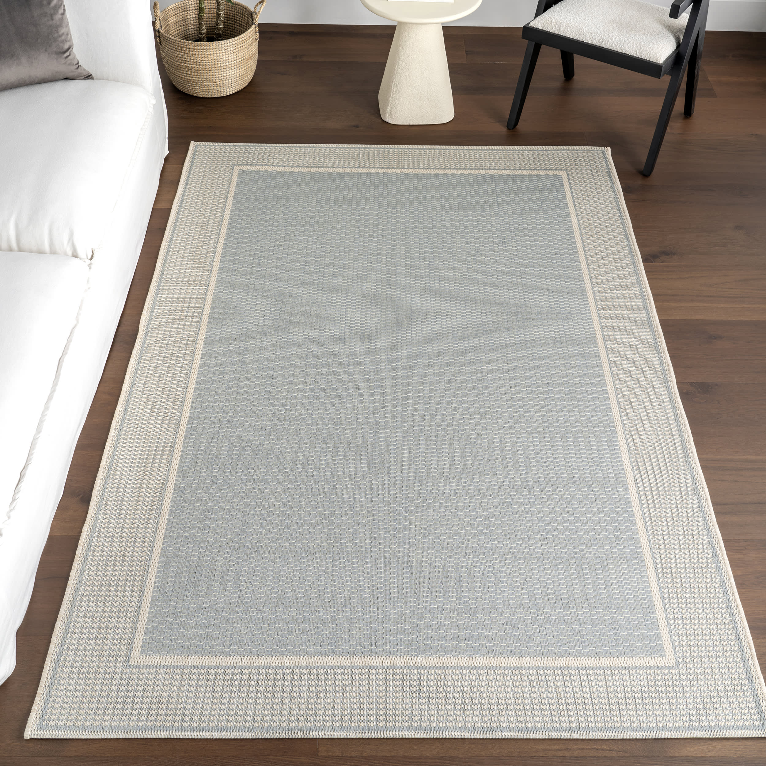 Monochrome Bordered Indoor/Outdoor Rug | Slate Blue