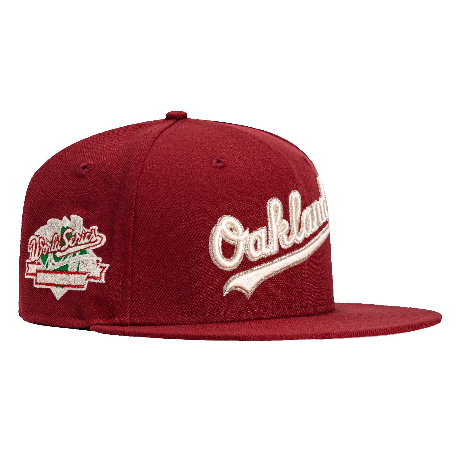 New Era 59Fifty Oakland Athletics Battle of the Bay Patch Script Hat - Cardinal, Ivory, Metallic Silver