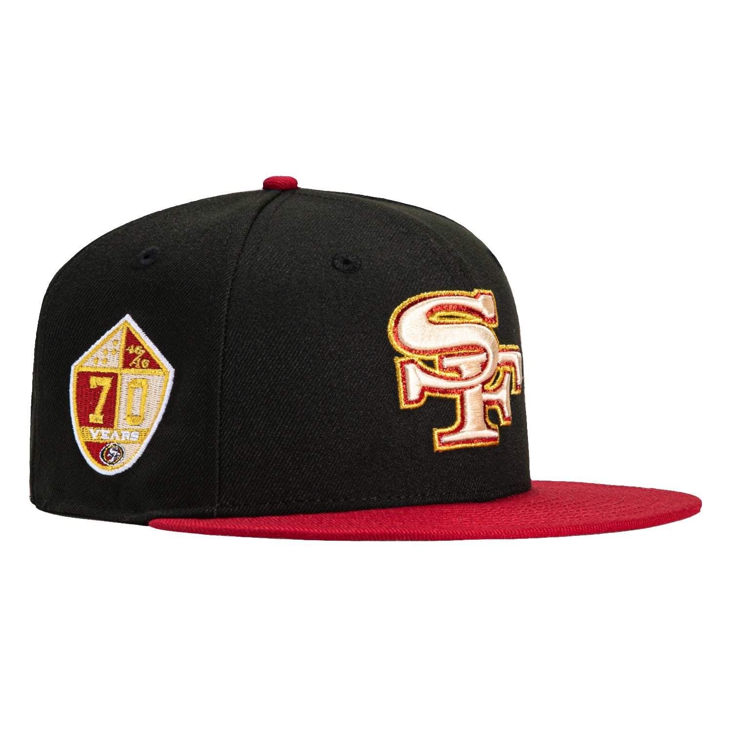 New Era 59Fifty San Francisco 49ers 70th Anniversary Patch City Hat - Black, Red