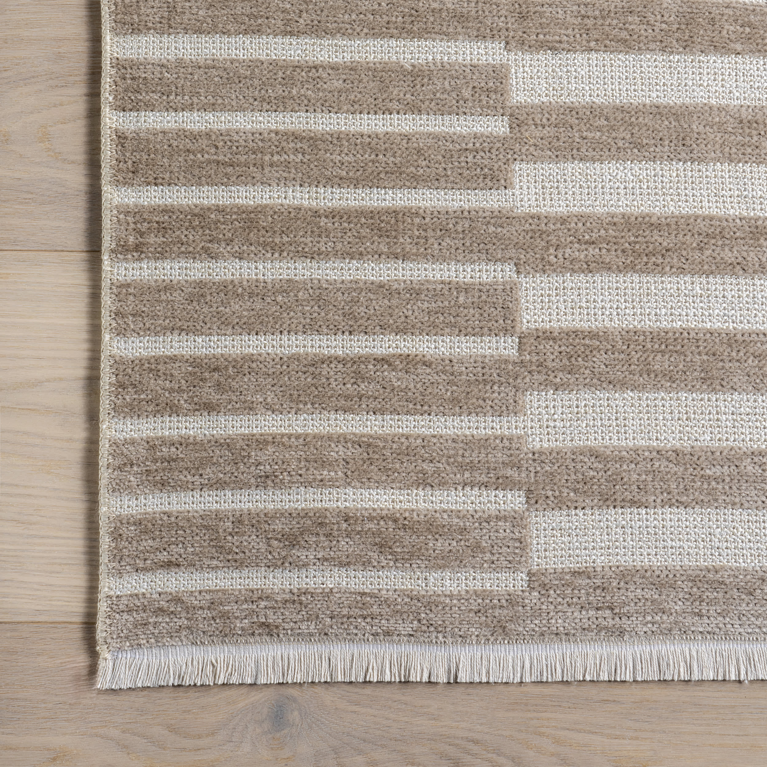 Nova Striped Checkerboard Reversible Washable Rug | Taupe