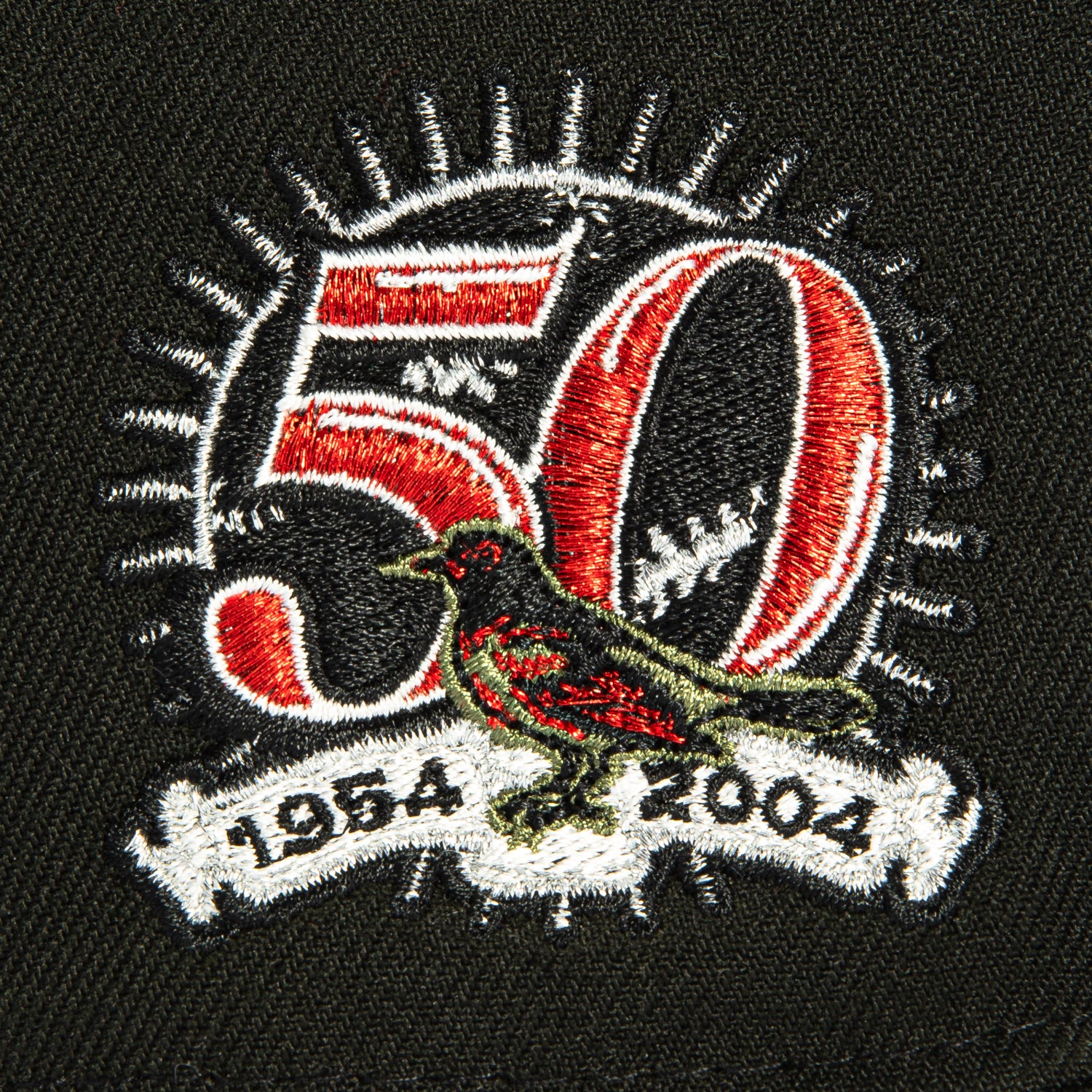 New Era 59Fifty Prehistoric Pack Baltimore Orioles 50th Anniversary Patch Hat - Black, Metallic Silver, Red