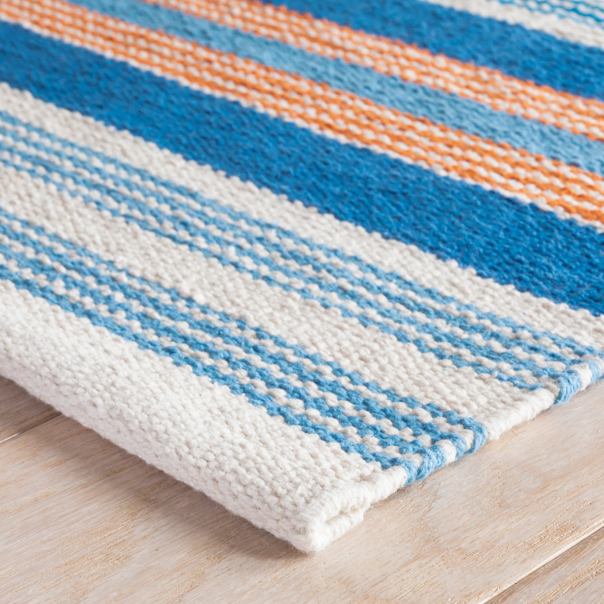 Wavy Stripe Navy Handwoven Cotton Rug