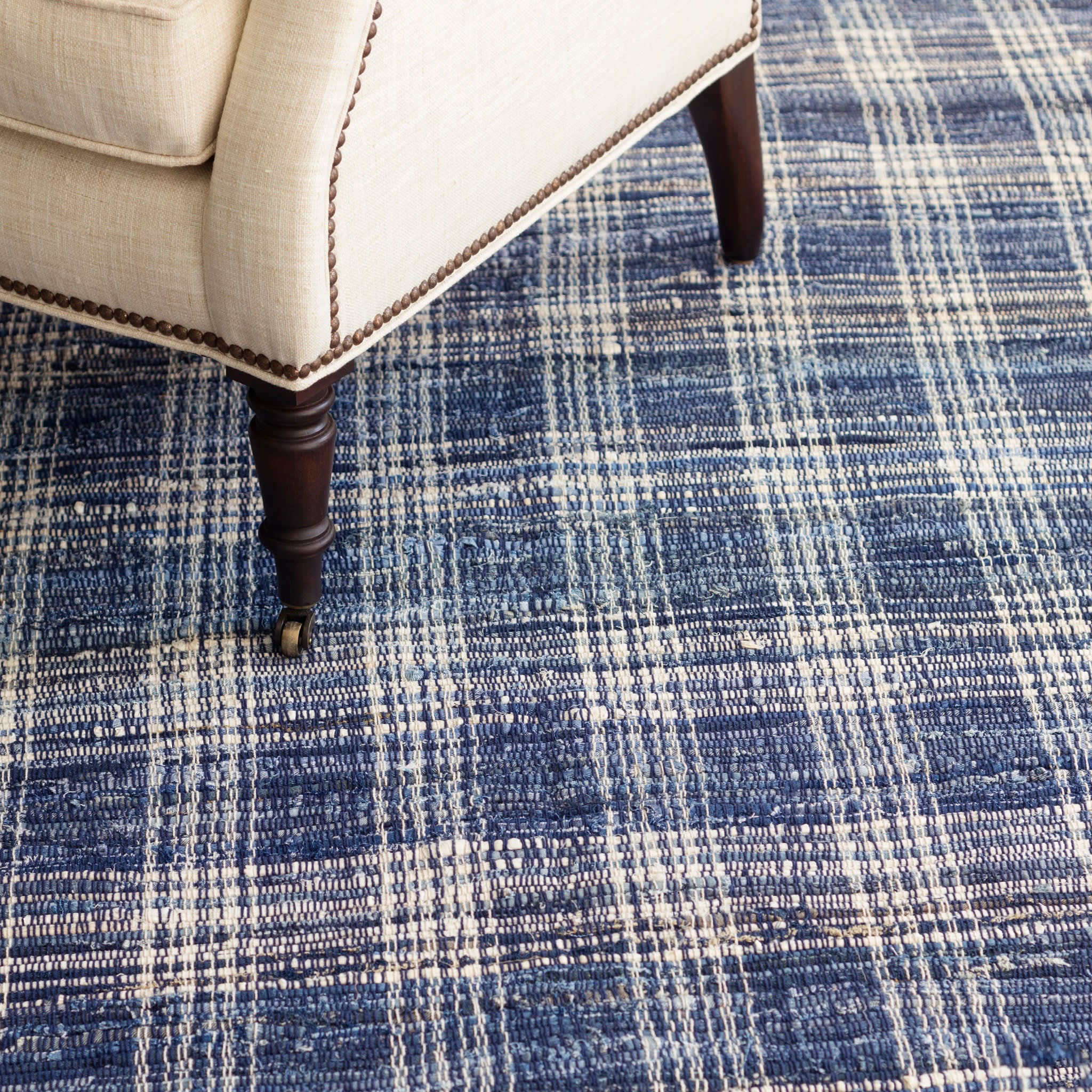 Denim Plaid Handwoven Cotton Rug