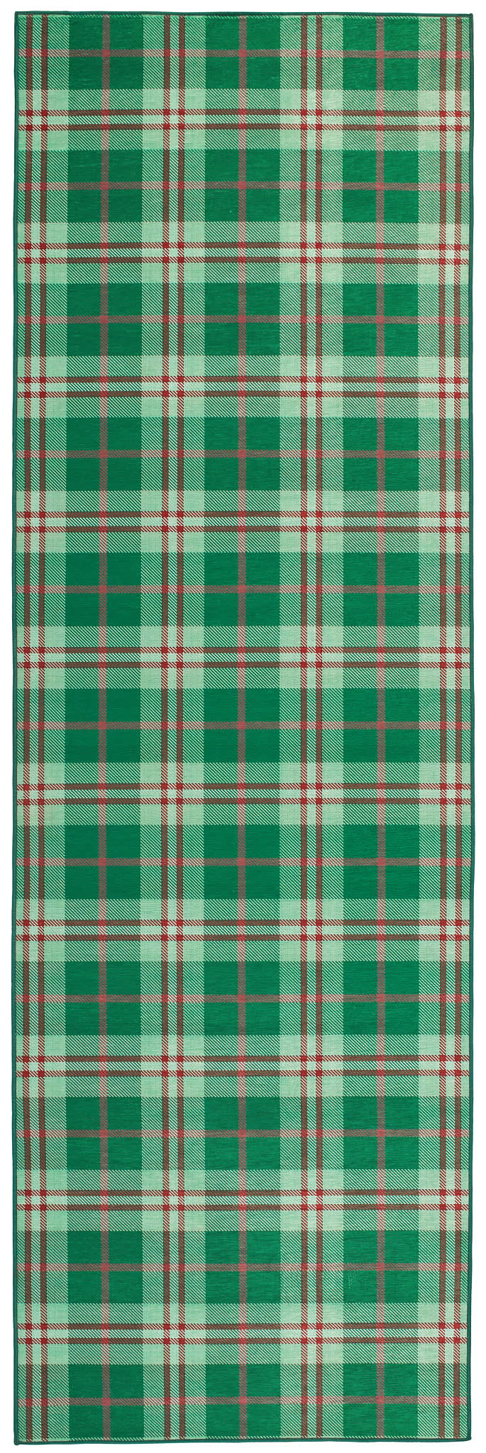 Jolly Plaid Green Machine Washable Rug