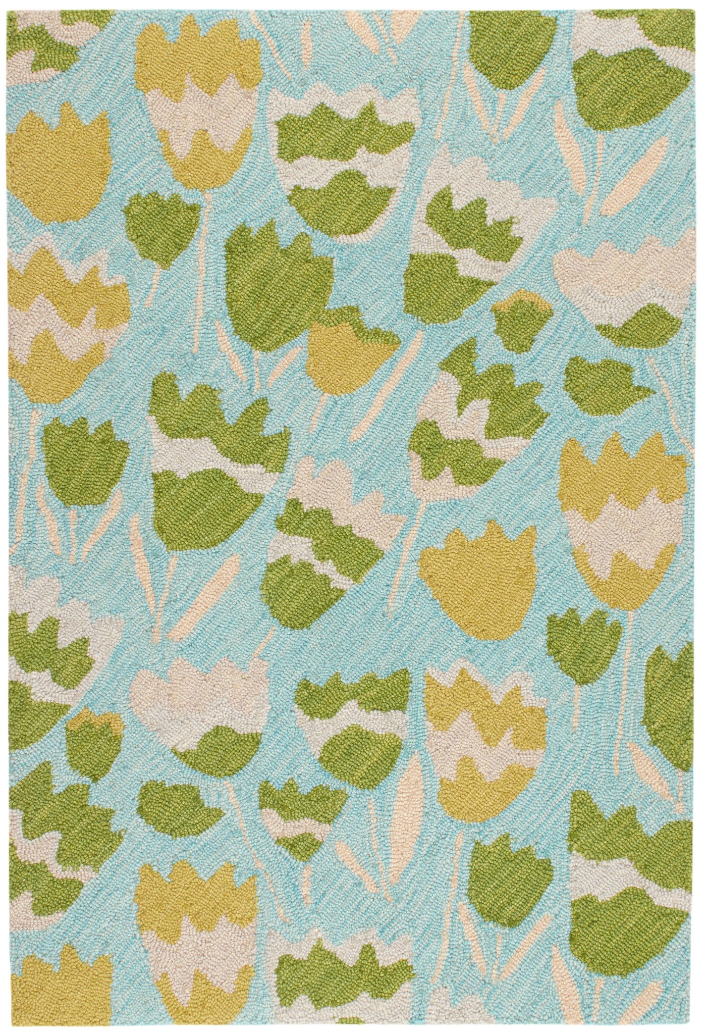 Zelie Aqua Hand Micro Hooked Wool Rug