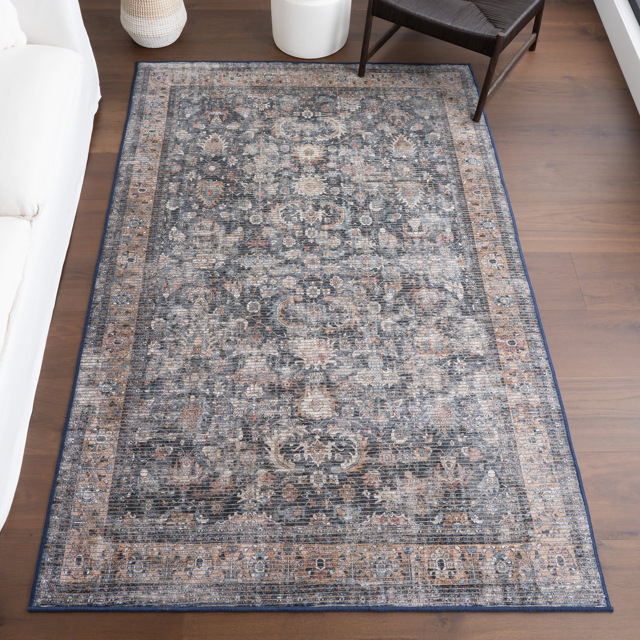 Arleth Medallion Washable Rug | Dark Grey