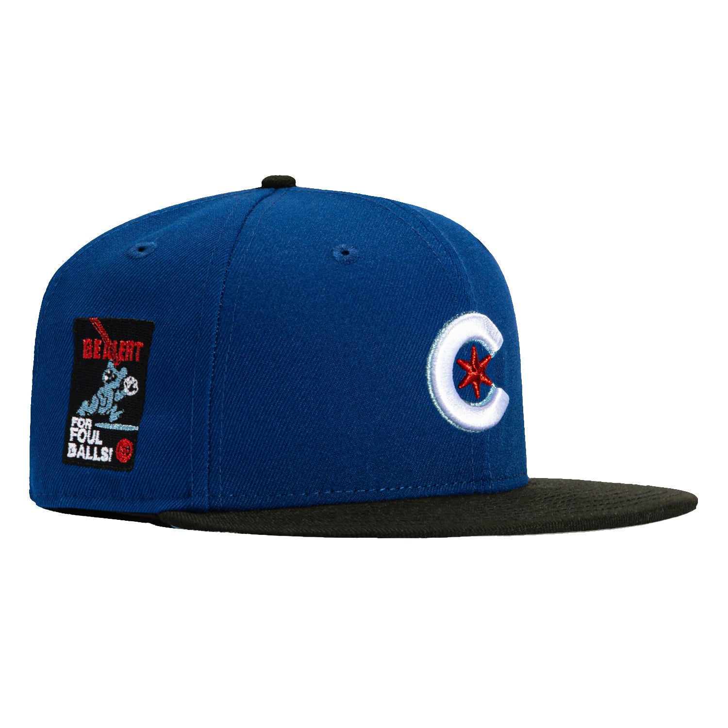 New Era 59Fifty Chicago Cubs Be Alert for Foul Balls Patch City Hat - Royal, Black