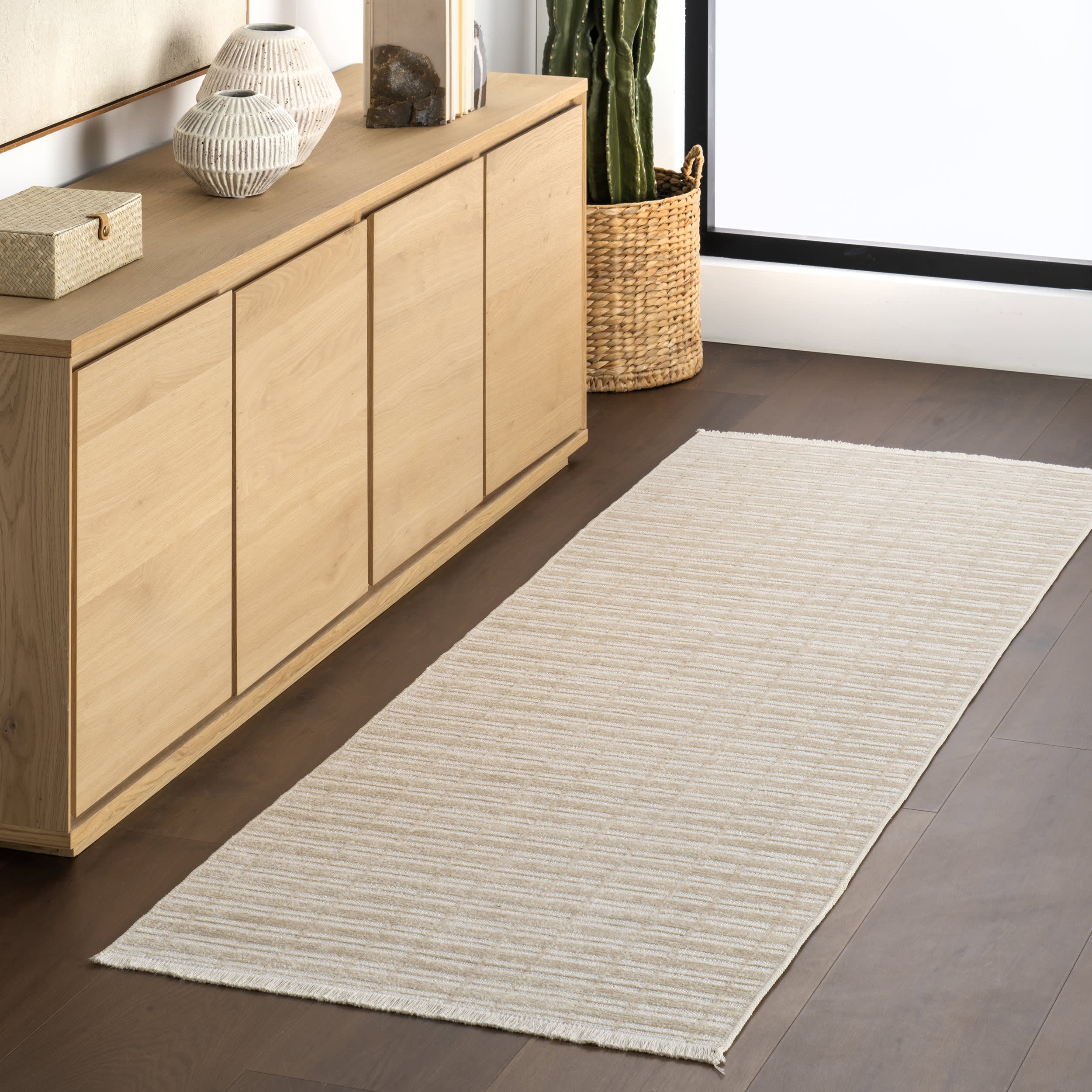 Malaya Striped Reversible Washable Rug | Taupe