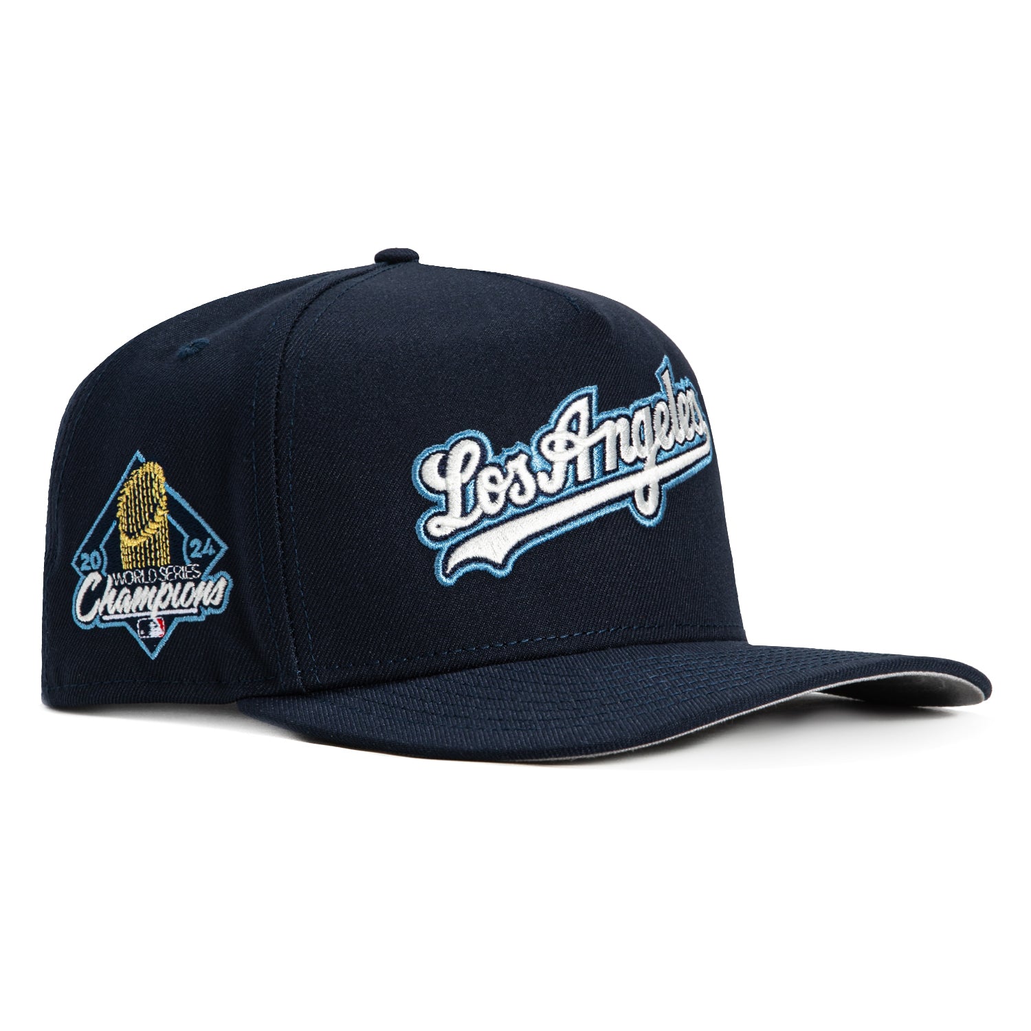 New Era 9Fifty A-Frame Los Angeles Dodgers 2024 World Series Champions Patch Snapback Script Hat - Navy