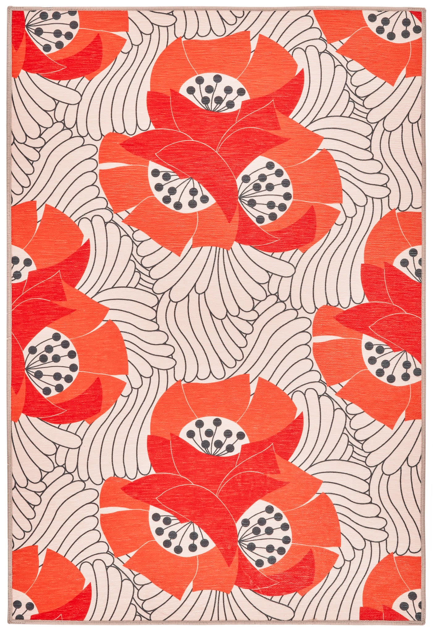 Japanese Poppy Multi Machine Washable Rug