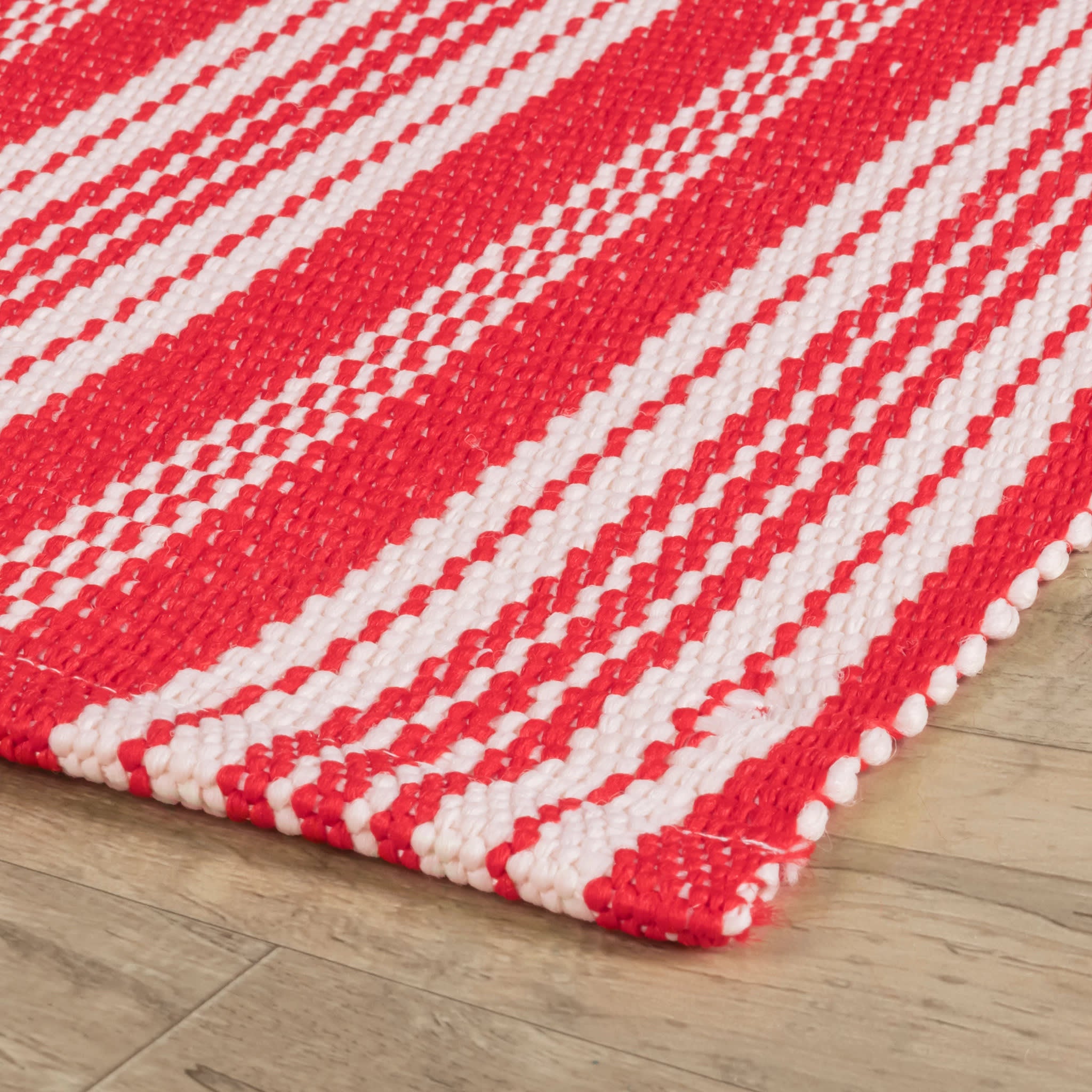 Ticking Stripe Red/Ivory Handwoven Indoor/Outdoor Rug