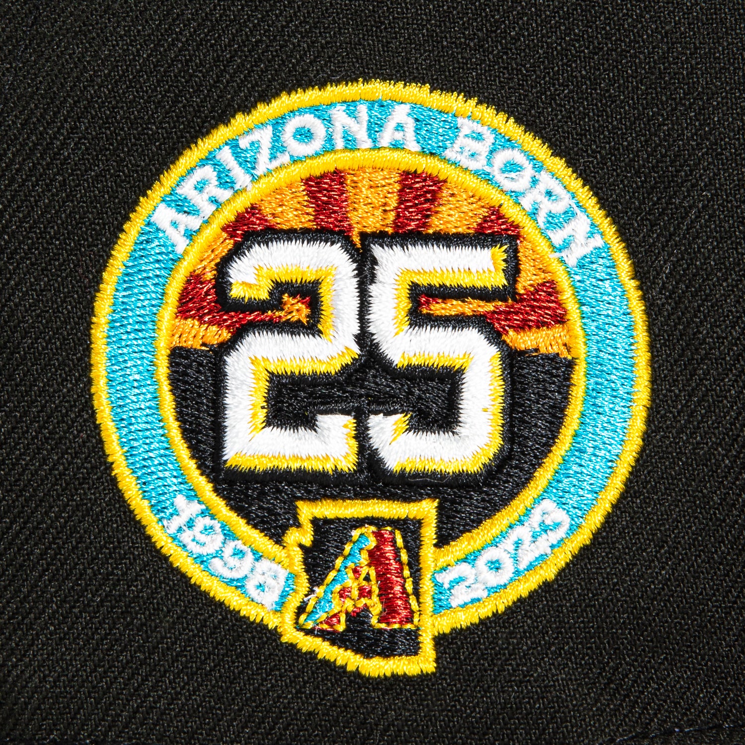 New Era 59Fifty Mar Mad Arizona Diamondbacks 25th Anniversary Patch 2001 Word Hat - Black, Sedona Red, Neon Blue