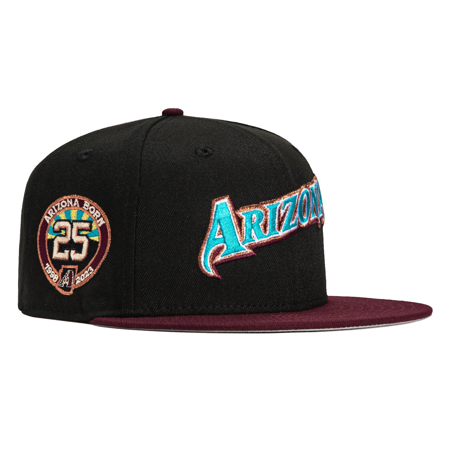 New Era 59Fifty Arizona Diamondbacks 25th Anniversary Patch Word Hat - Black, Maroon, Teal