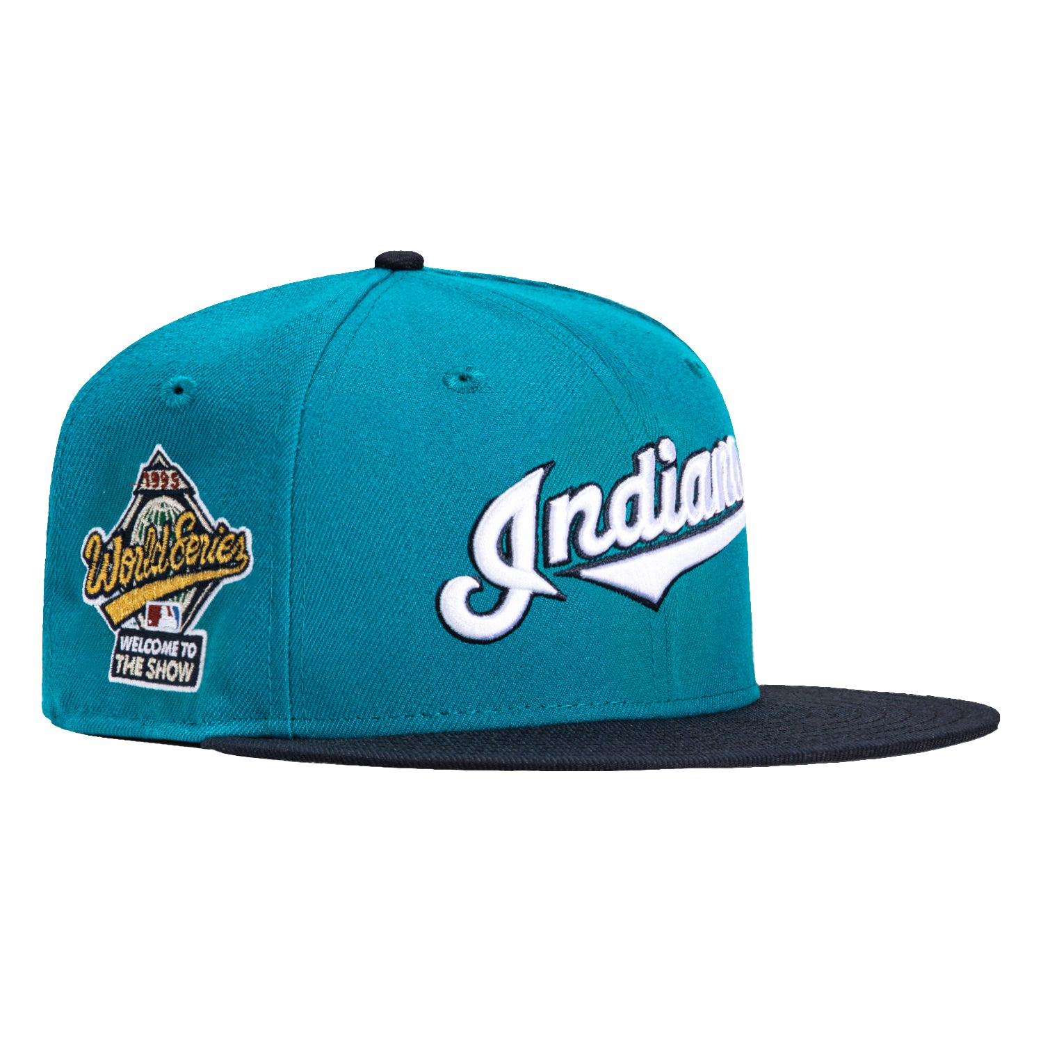 New Era 59Fifty Cleveland Guardians 1995 World Series Patch Script Hat - Teal, Navy