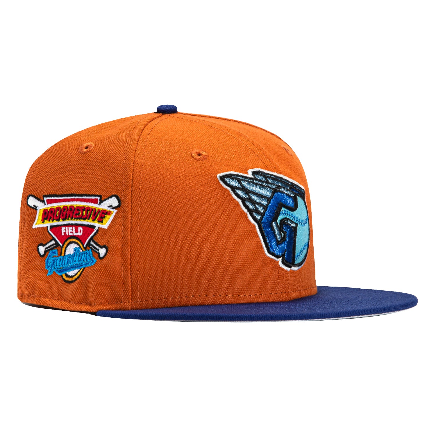 New Era 59Fifty Cleveland Guardians Progressive Field Patch Script Hat - Burnt Orange, Royal