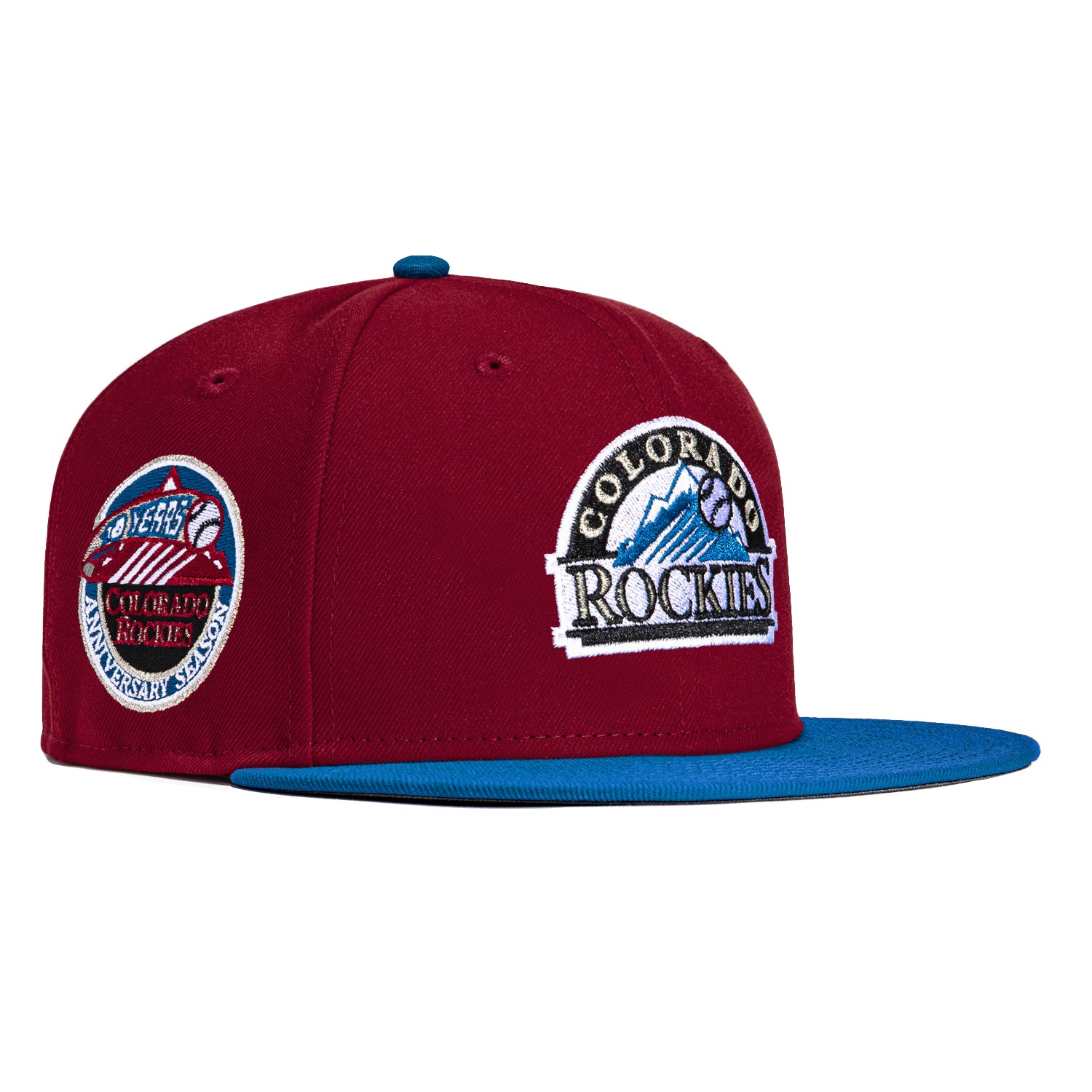 New Era 59Fifty Colorado Rockies 10th Anniversary Patch Logo Hat - Cardinal, Indigo