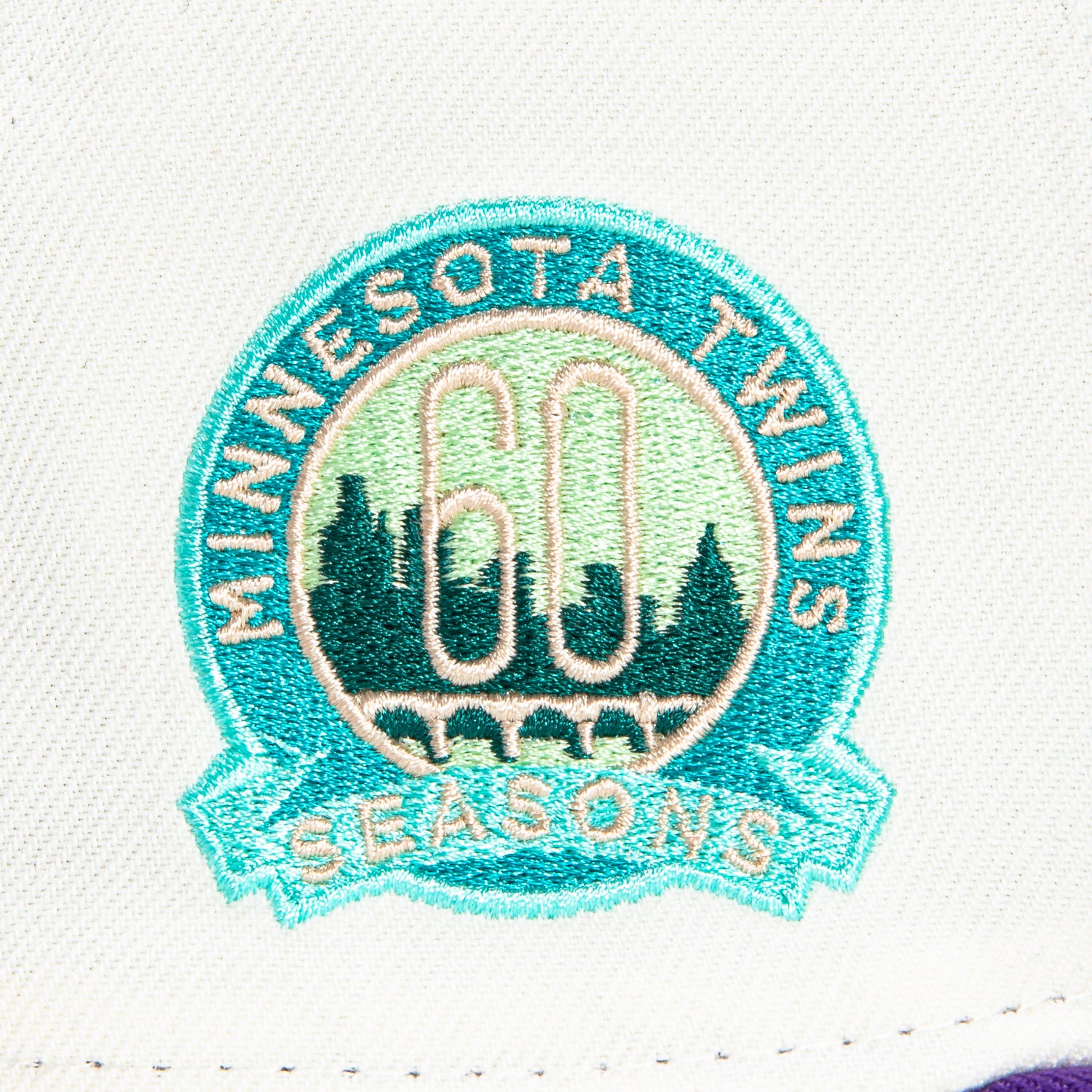 New Era 59Fifty Sinister Pack Minnesota Twins 60th Anniversary Patch Road Hat - White, Purple, Green